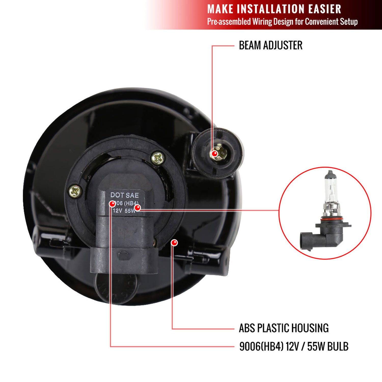 2000-2009 Toyota Echo/Highlander/Prius 9006 Fog Lights Kit & Switch