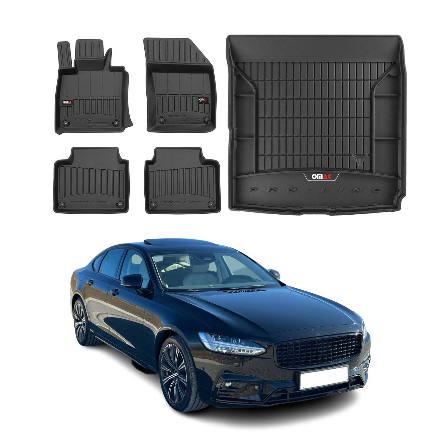 2017-2024 Volvo S90 Premium Floor Mats & Cargo Liner Full Set All Weather Heavy Duty Black