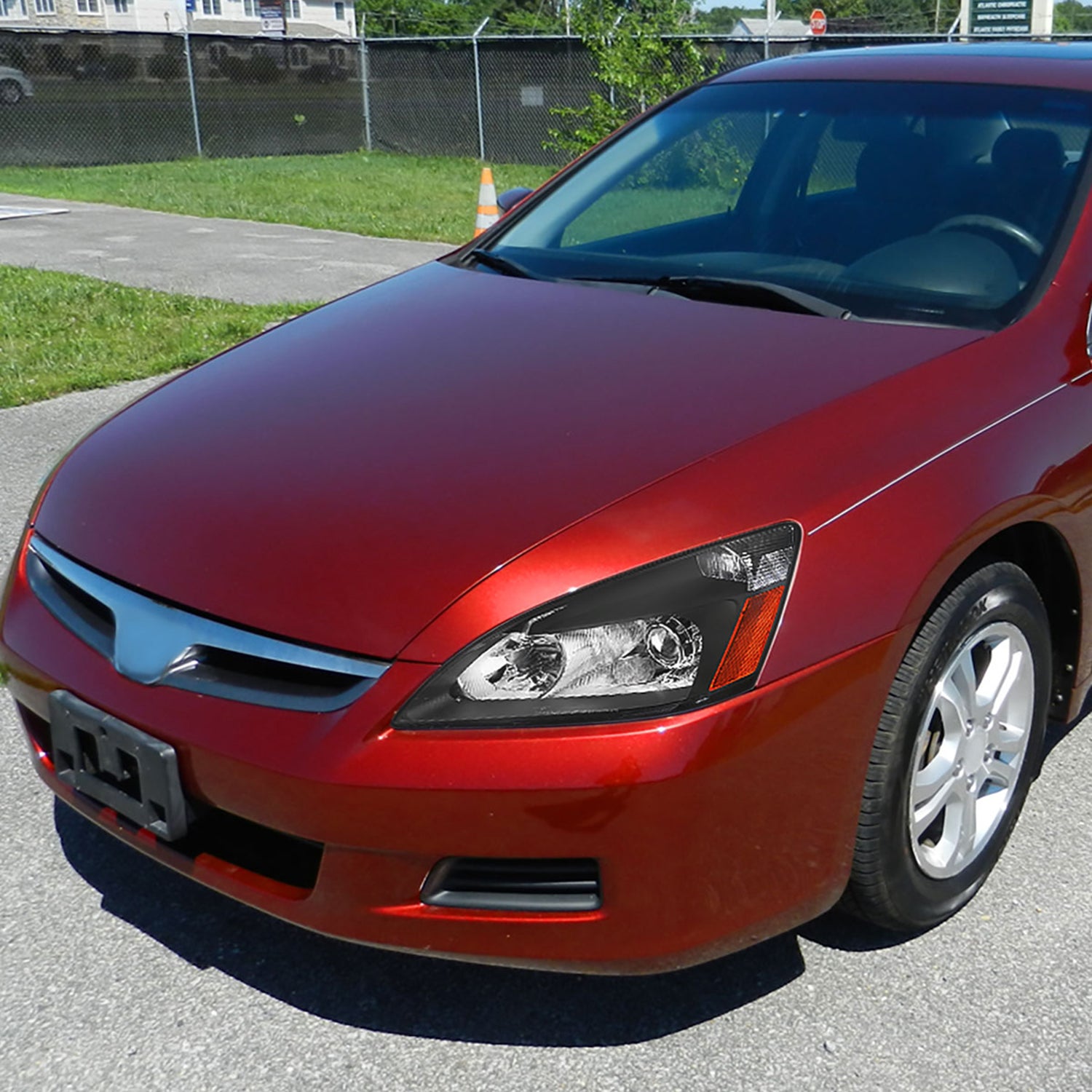 2003-2007 Honda Accord Retro Projector Headlights Amber Reflectors Matt Black