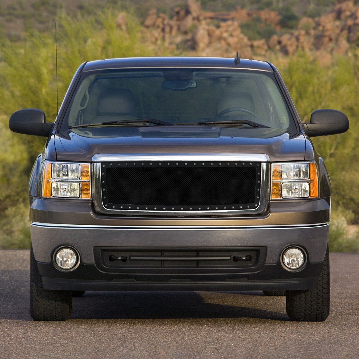 2007-2013 GMC Sierra 1500 NBS Rivet Style Black S.Steel Mesh Grille Insert