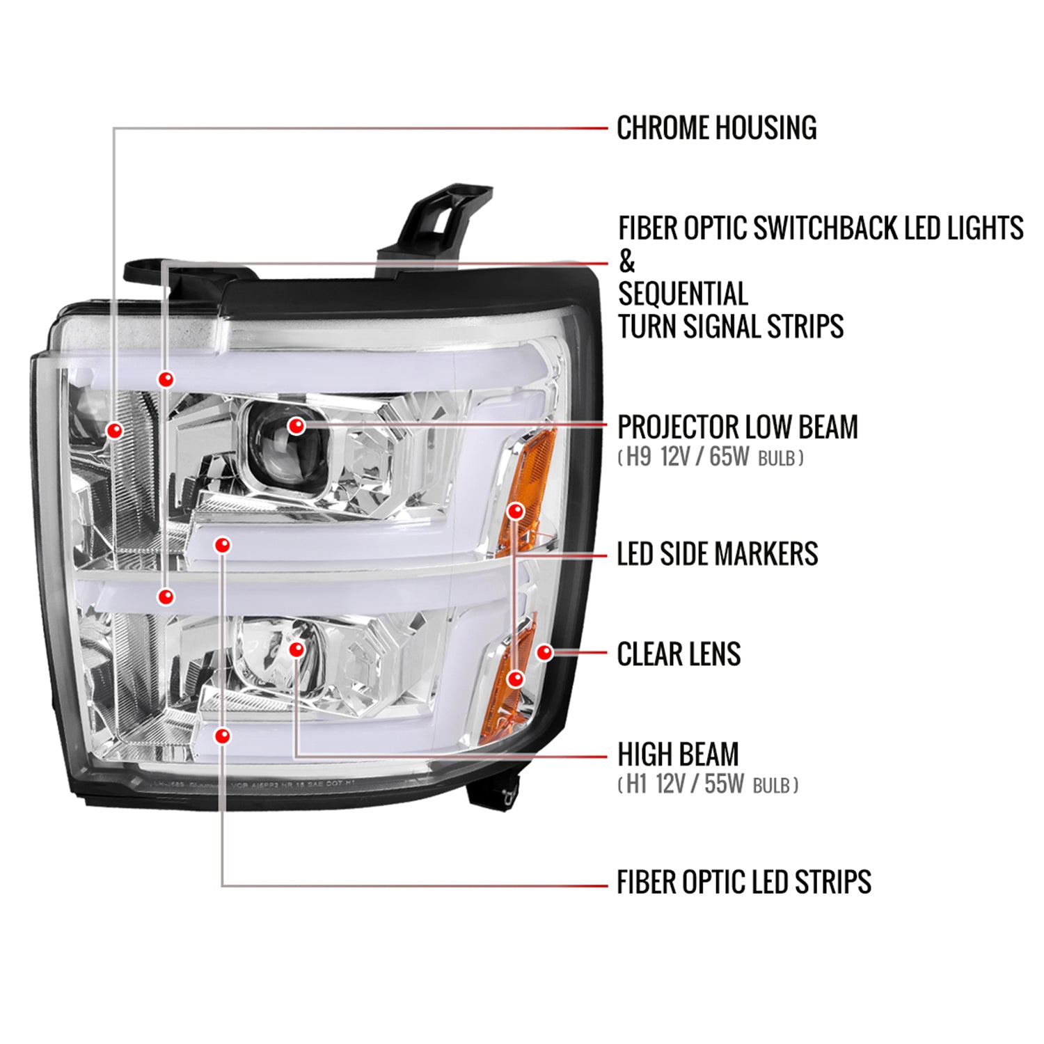 2015-2019 Chevy Silverado 2500HD/3500HD LED Signal Projector Headlights Chrome