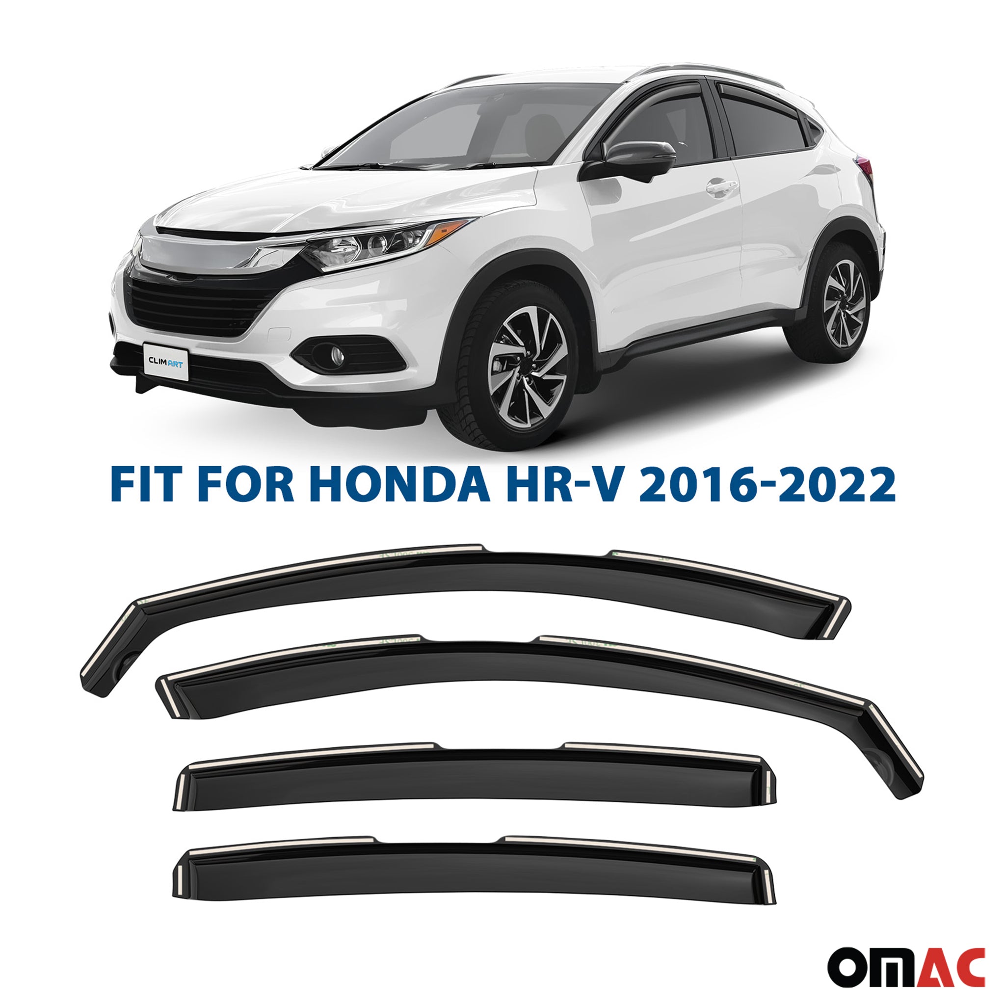 Clim Art Wind Deflectors for Honda HR-V 2016-2022 Shatterproof Dark Smoke 4 Pcs