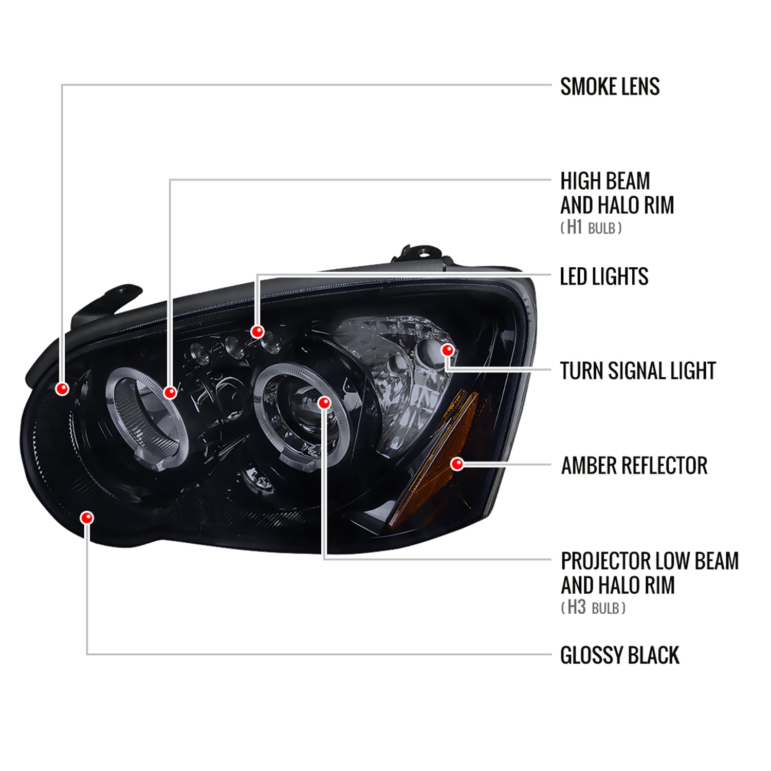 2004-2005 Subaru Impreza WRX/STI Outback Dual Halo Projector Headlights Smoke