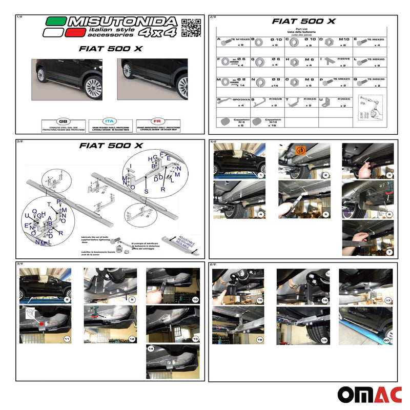 2016-2023 Fiat 500X Running Boards Side Steps Silver