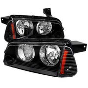 2006-2010 Dodge Charger Factory Headlights w/Corner Lights Matt Black/Clear