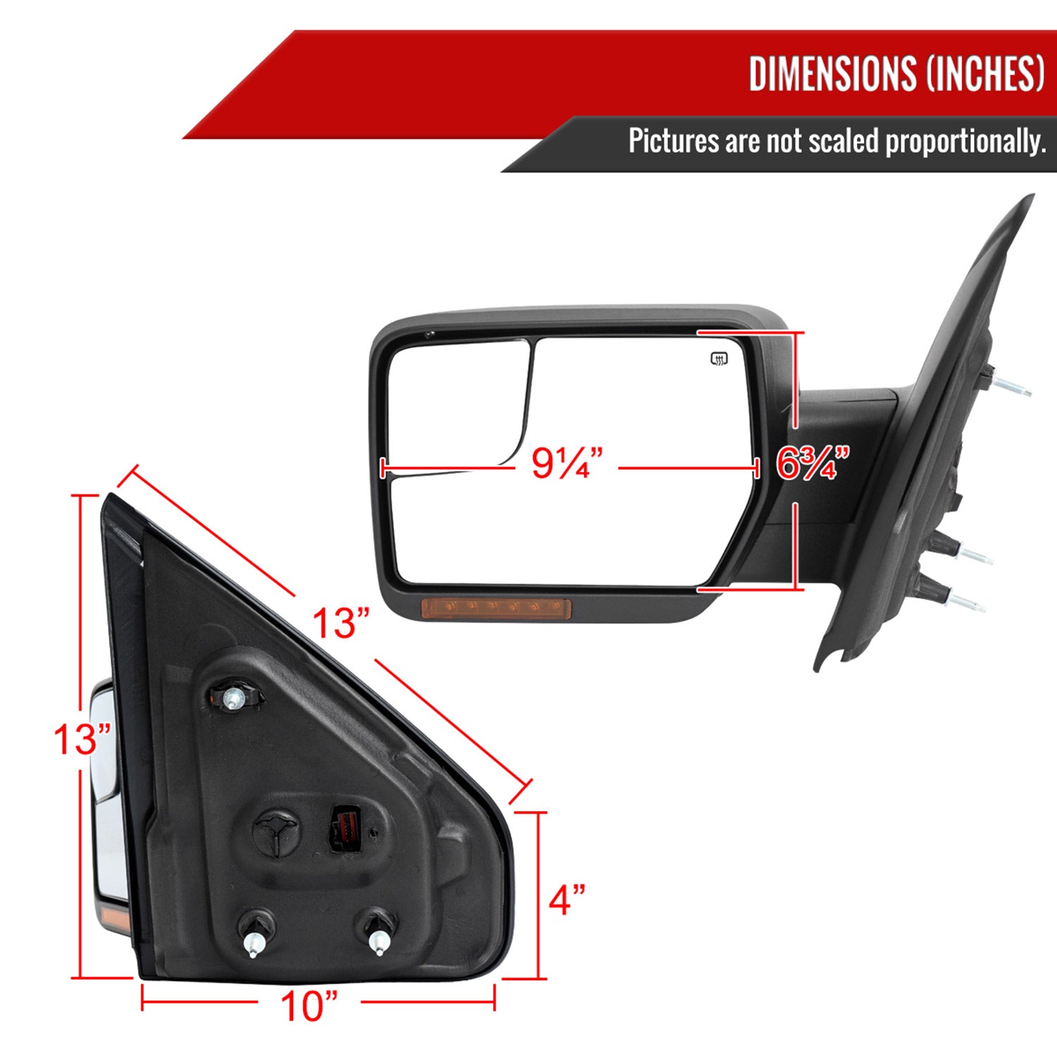2007-2014 Ford F150 Black Heated Side Mirrors LED Turn Signal & Puddle Light