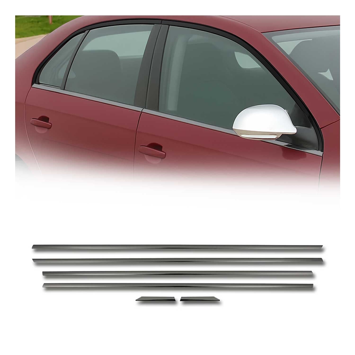 2011-2018 VW Jetta A6 Window Molding Trim Streamer Stainless Steel Dark 6Pcs