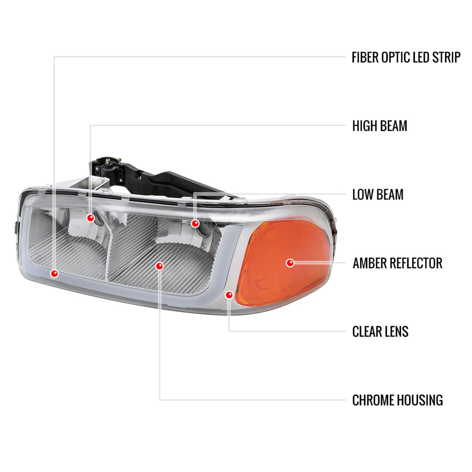 1999-2006 GMC Sierra/ 00-2006 Yukon/Yukon XL LED Tube Factory Headlights Chrome