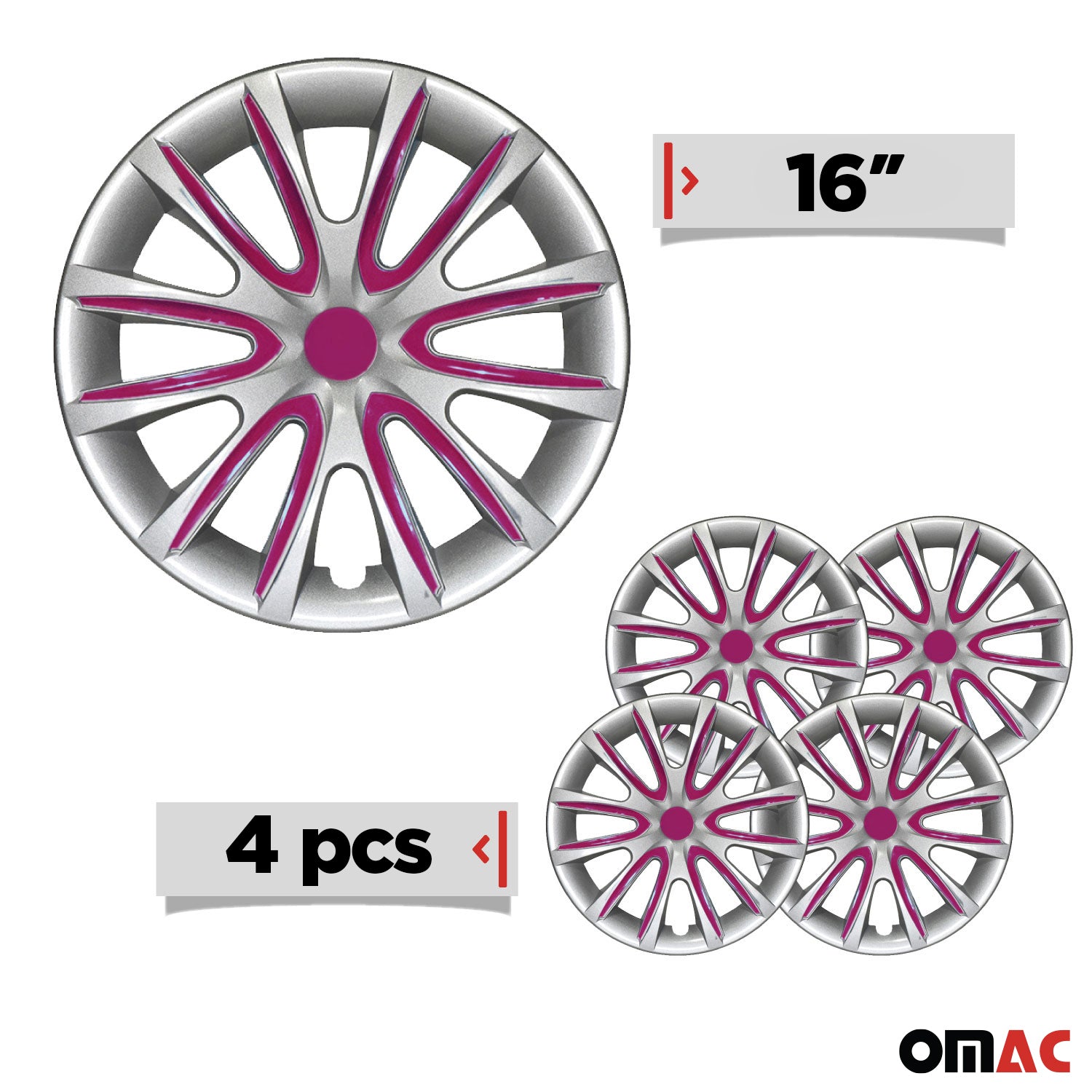 16" Set of 4 Pcs Wheel Cover Gray with Violet Hubcaps Fit R16 Steel Rim