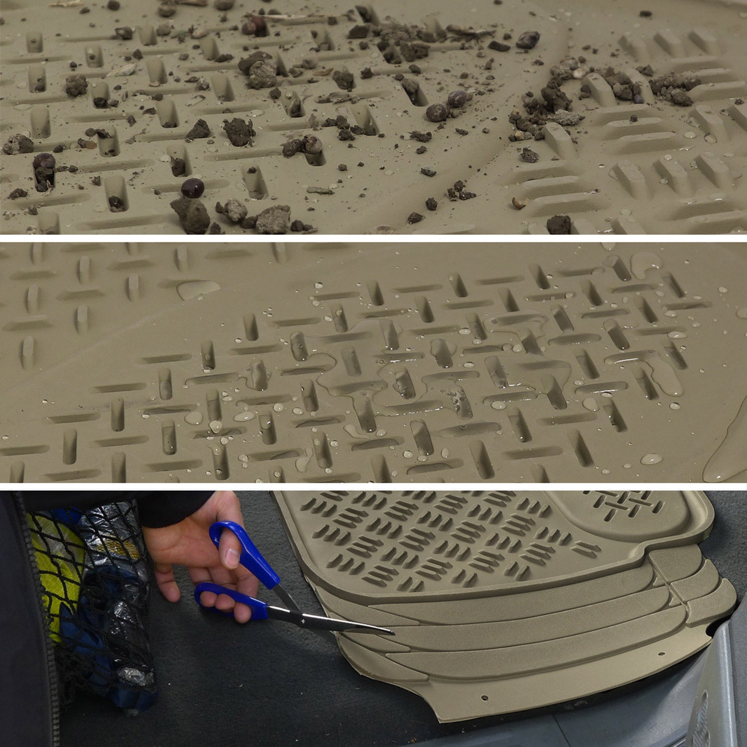 Universal fit Rubber Car Floor Mats Trunk Cargo Liner All Weather 4Pcs Beige