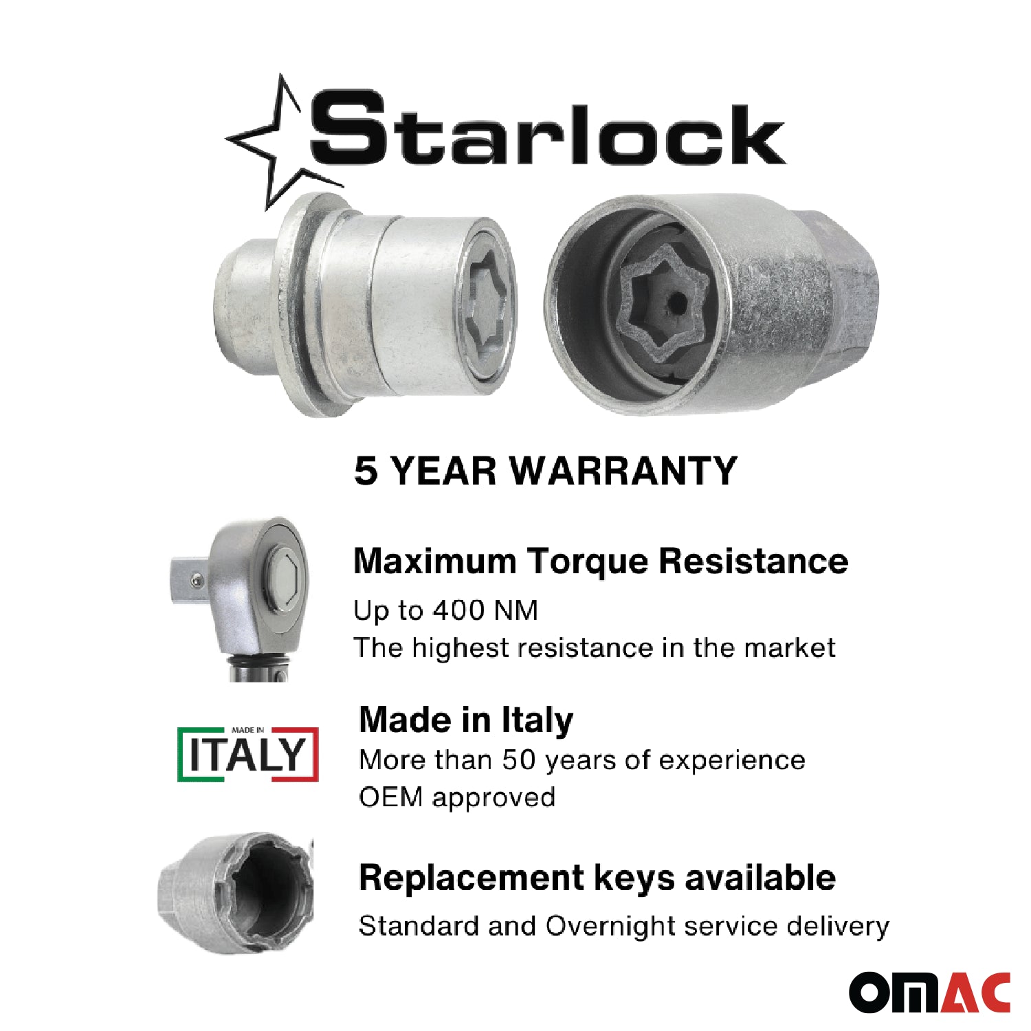 Wheel Lock Kit for Land Rover Defender M14X1,5 Galvanized Silver 4Locks & 1Key
