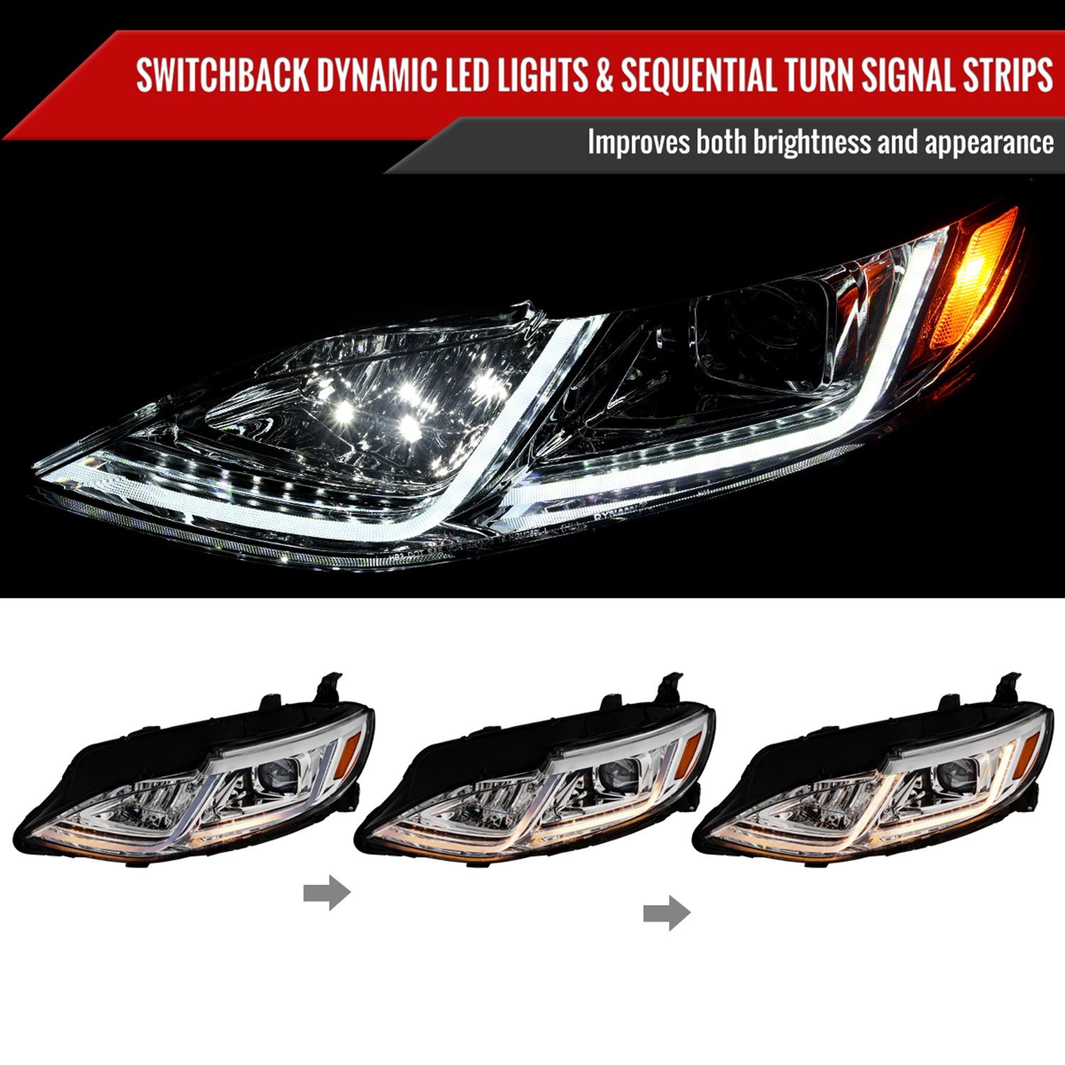 2019-2024 Chevy Malibu Sequential LED Turn Signal Projector Headlights Chrome