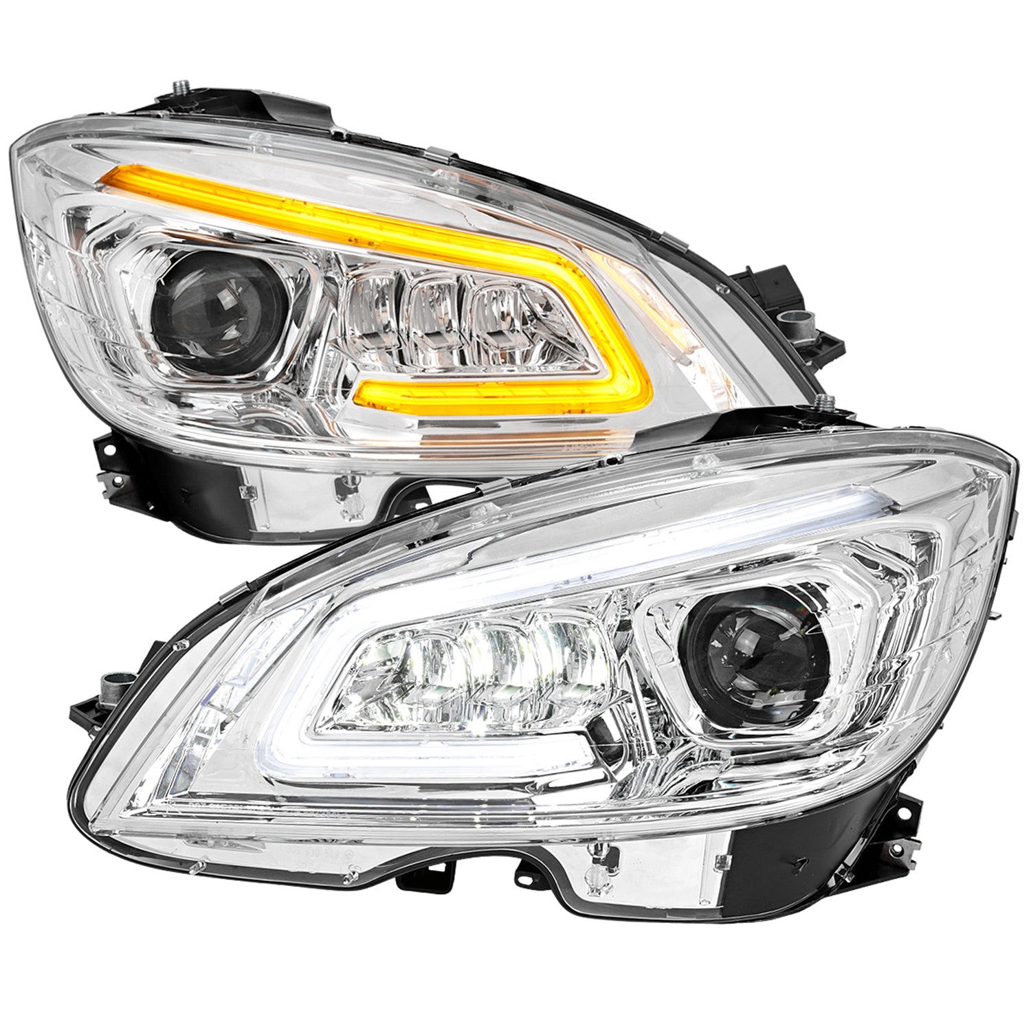 2008-2011 Mercedes Benz W204 C-Class Full LED Projector Headlights Chrome