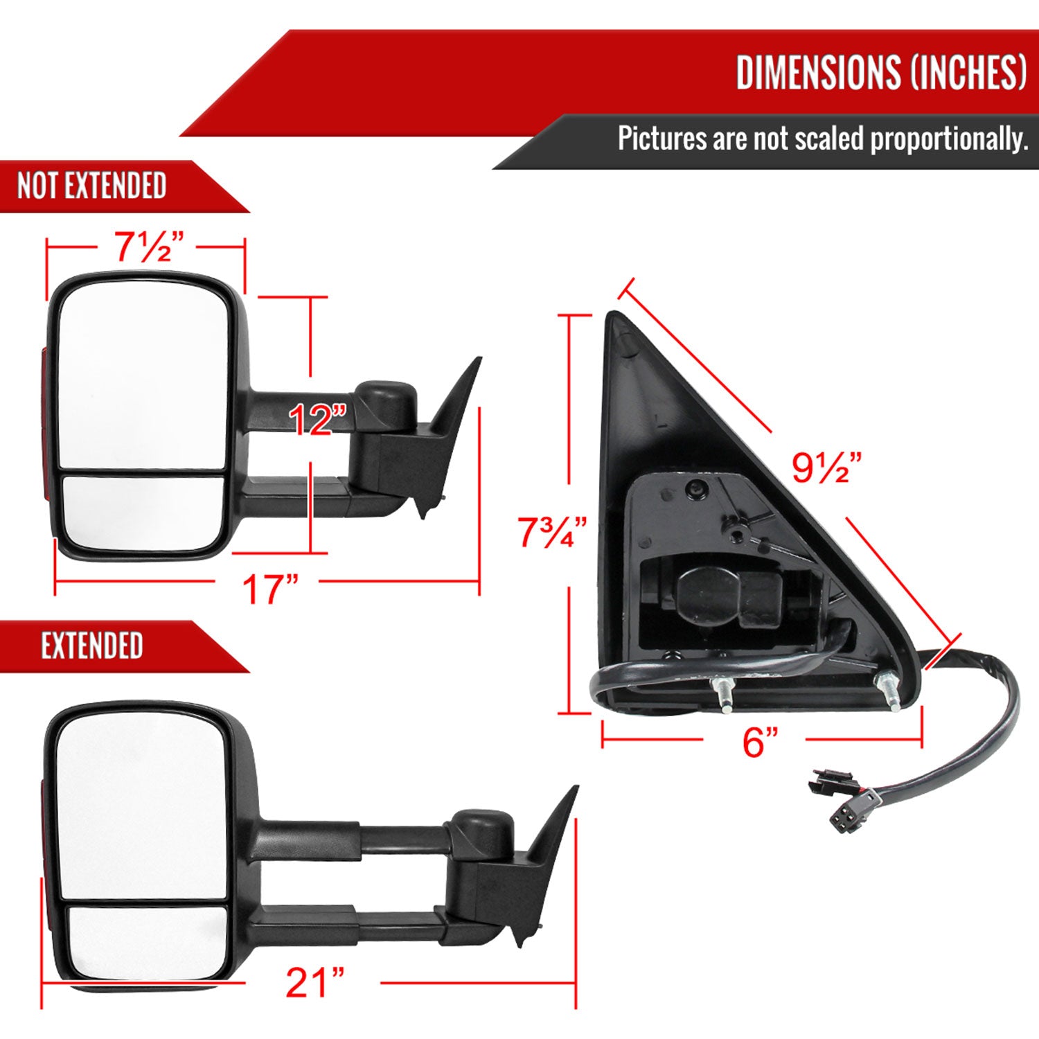 1988-2002 Chevy C/K C3500/Tahoe GMC Yukon/Suburban Extendable Towing Mirrors