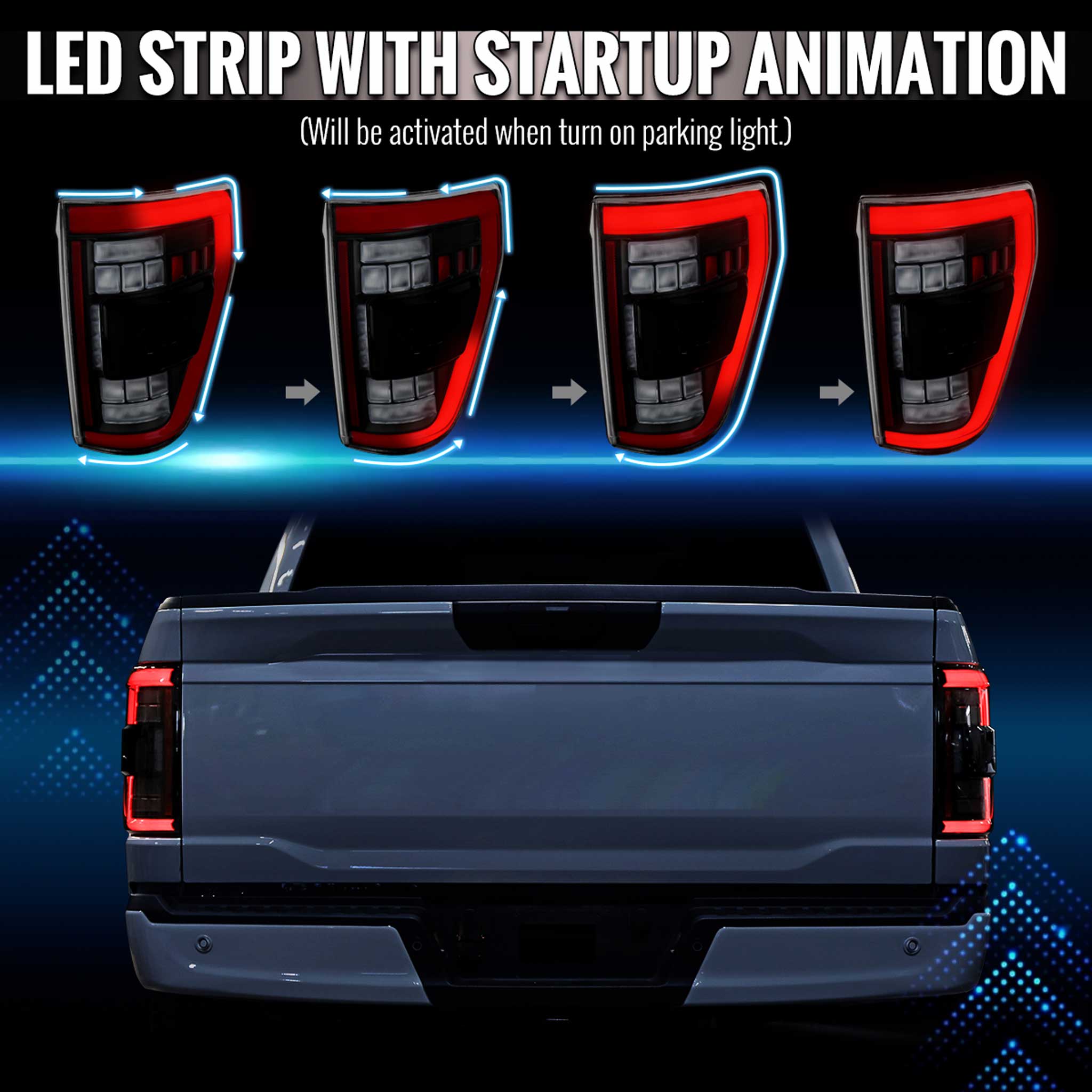 For Ford F-150 2021-2023 Full LED Tail Light Black Housing Clear Lens