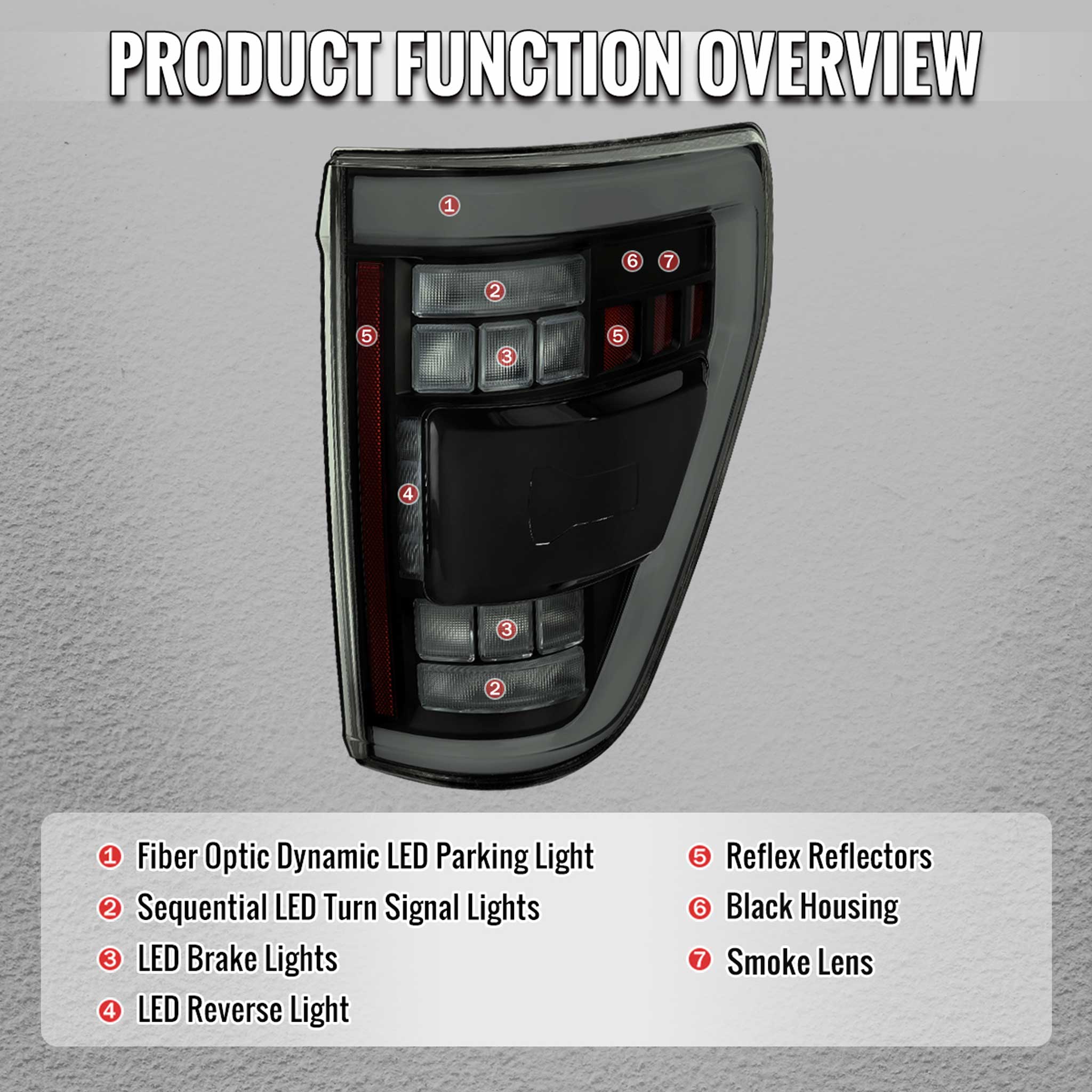 For Ford F-150 2021-2023 Full LED Tail Light Halogen Bulb Blind Spot Model Smoked Lens White Light Bar