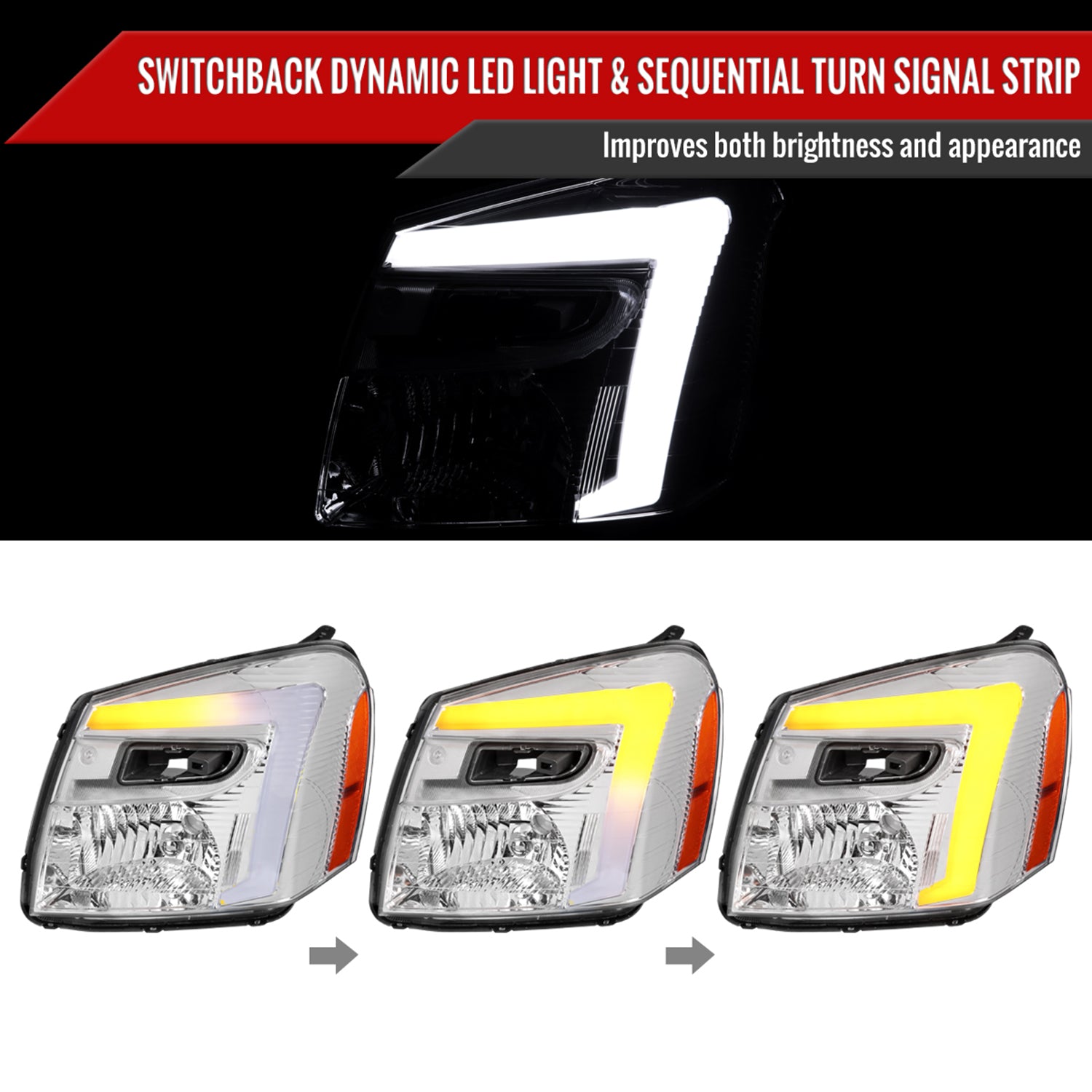 2005-2009 Chevy Equinox Factory Headlights LED Bar Turn Signal Chrome