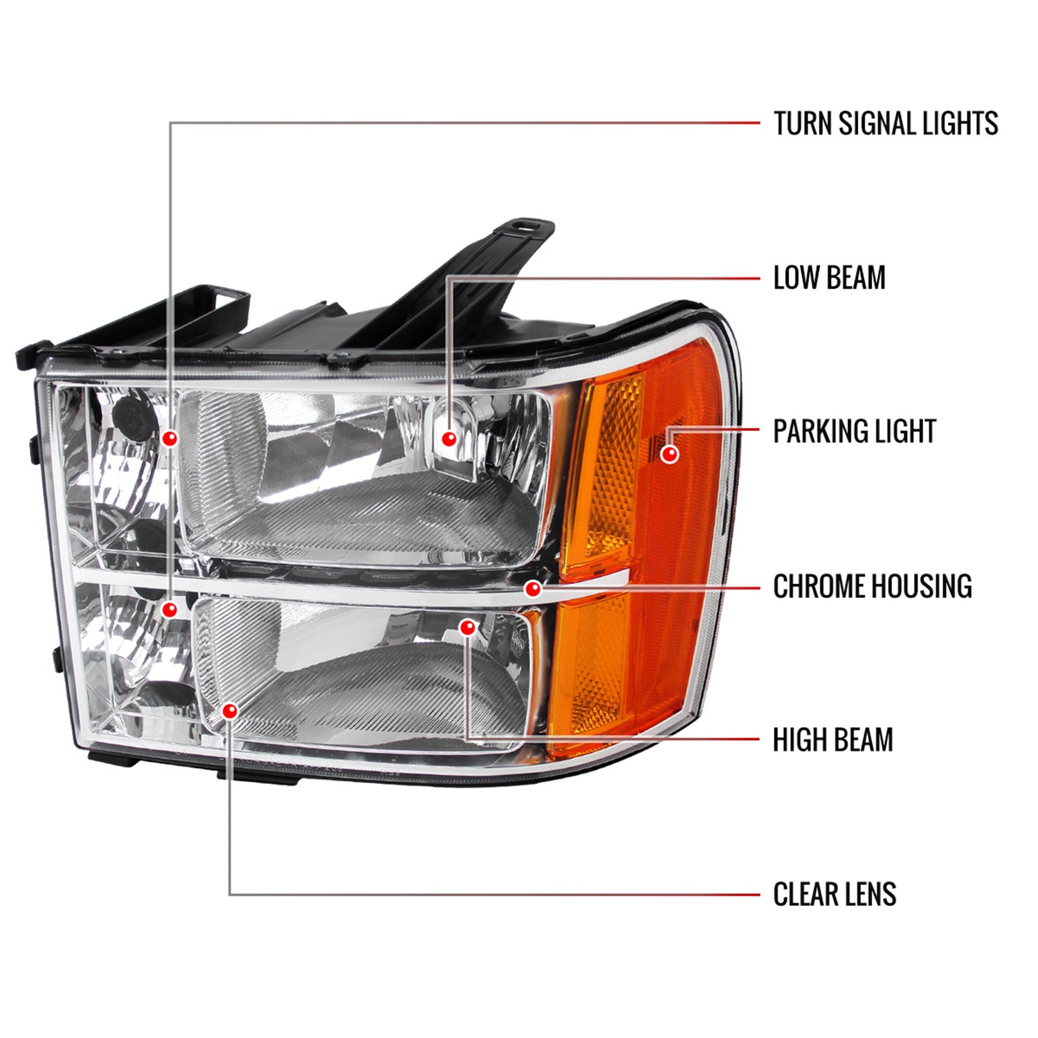 2007-2014 GMC Sierra Factory Style Headlights Chrome Housing/Clear Lens