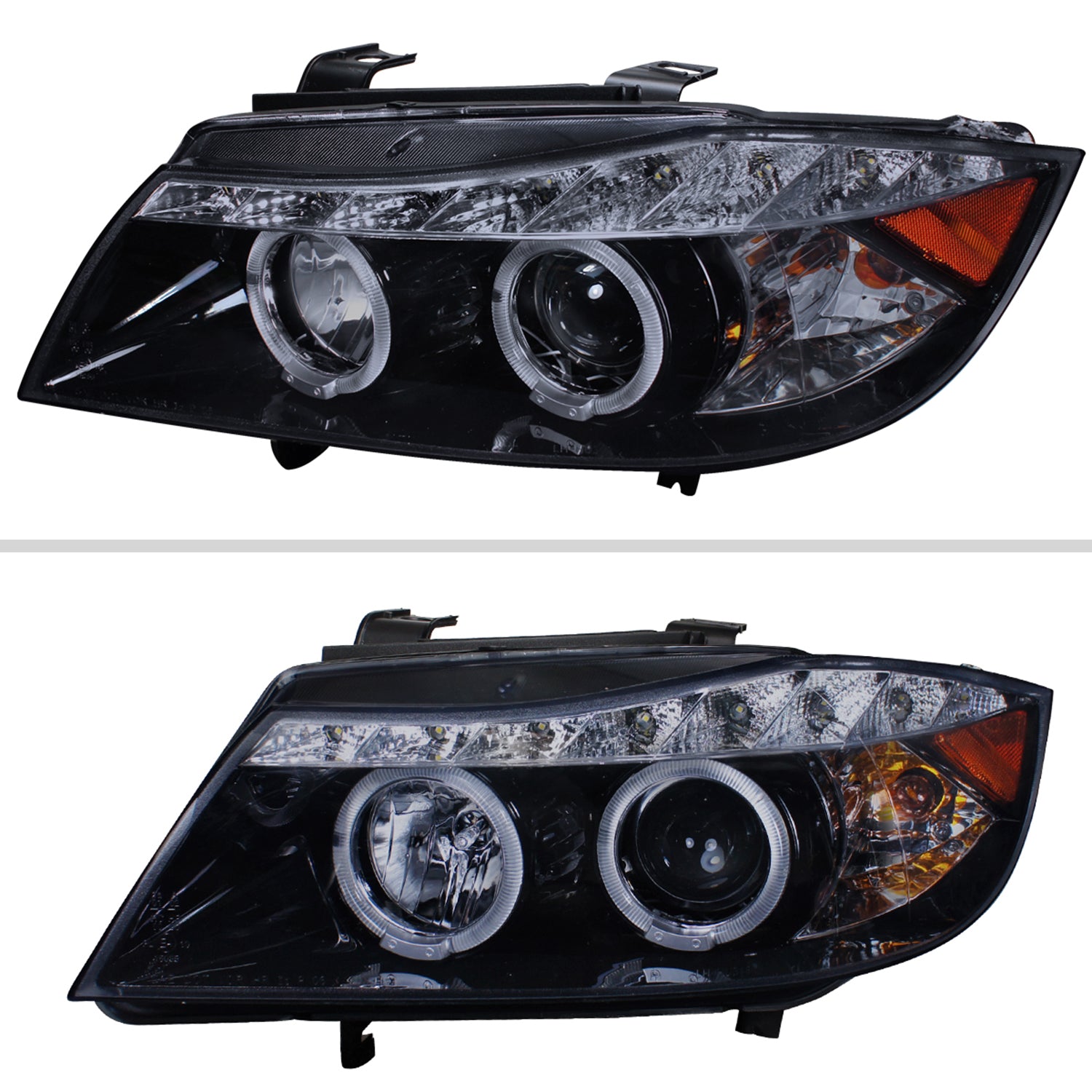 2006-2008 BMW E90 3 Series Sedan Dual Halo Projector Headlights LED Smoke