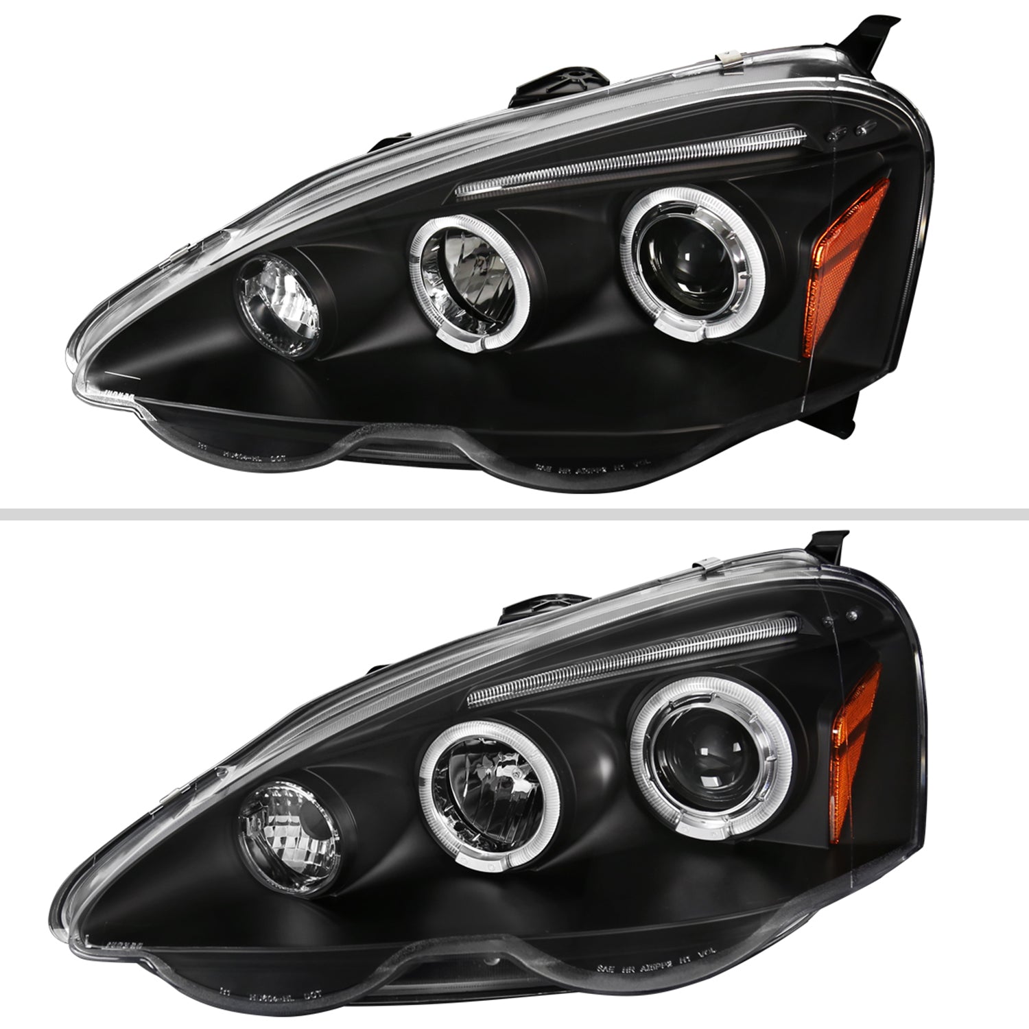 2002-2004 Acura RSX Dual Halo Projector Headlights Matte Black/Clear Lens
