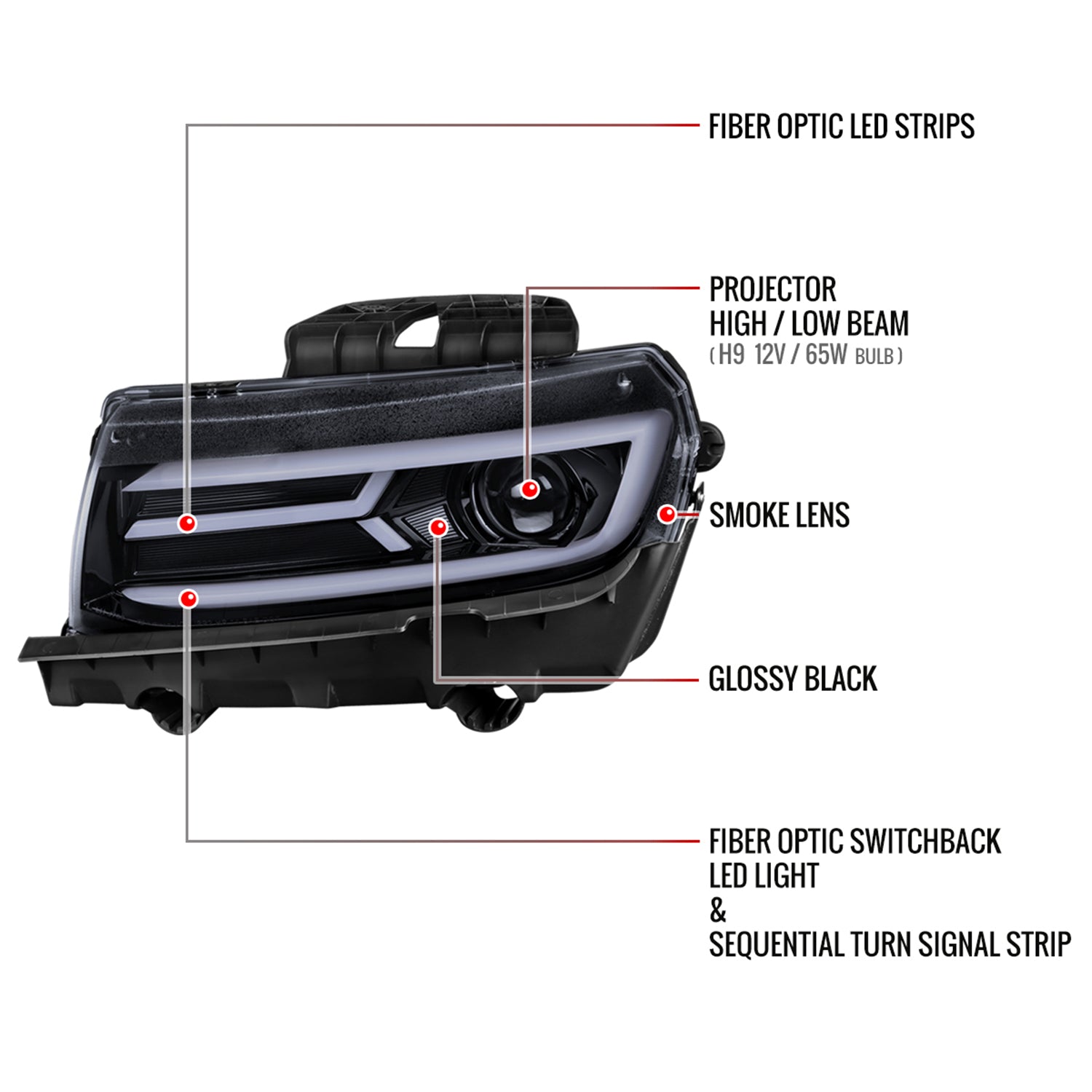 2014-2015 Chevy Camaro LED Projector Headlights Turn Signal Lights Smoke