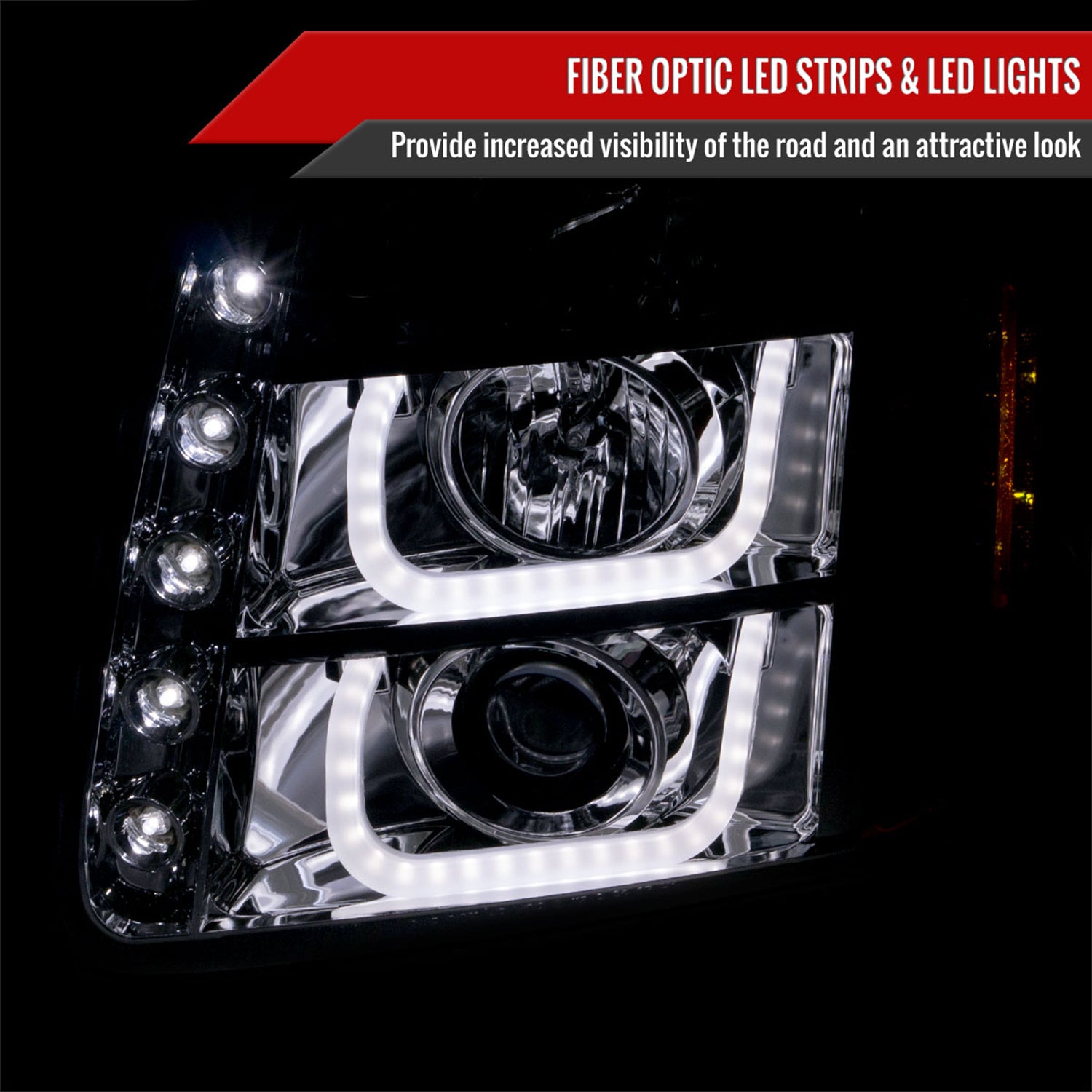 2007-2014 GMC Yukon/Yukon XL 1500/2500 LED U-Bar Projector Headlights Chrome