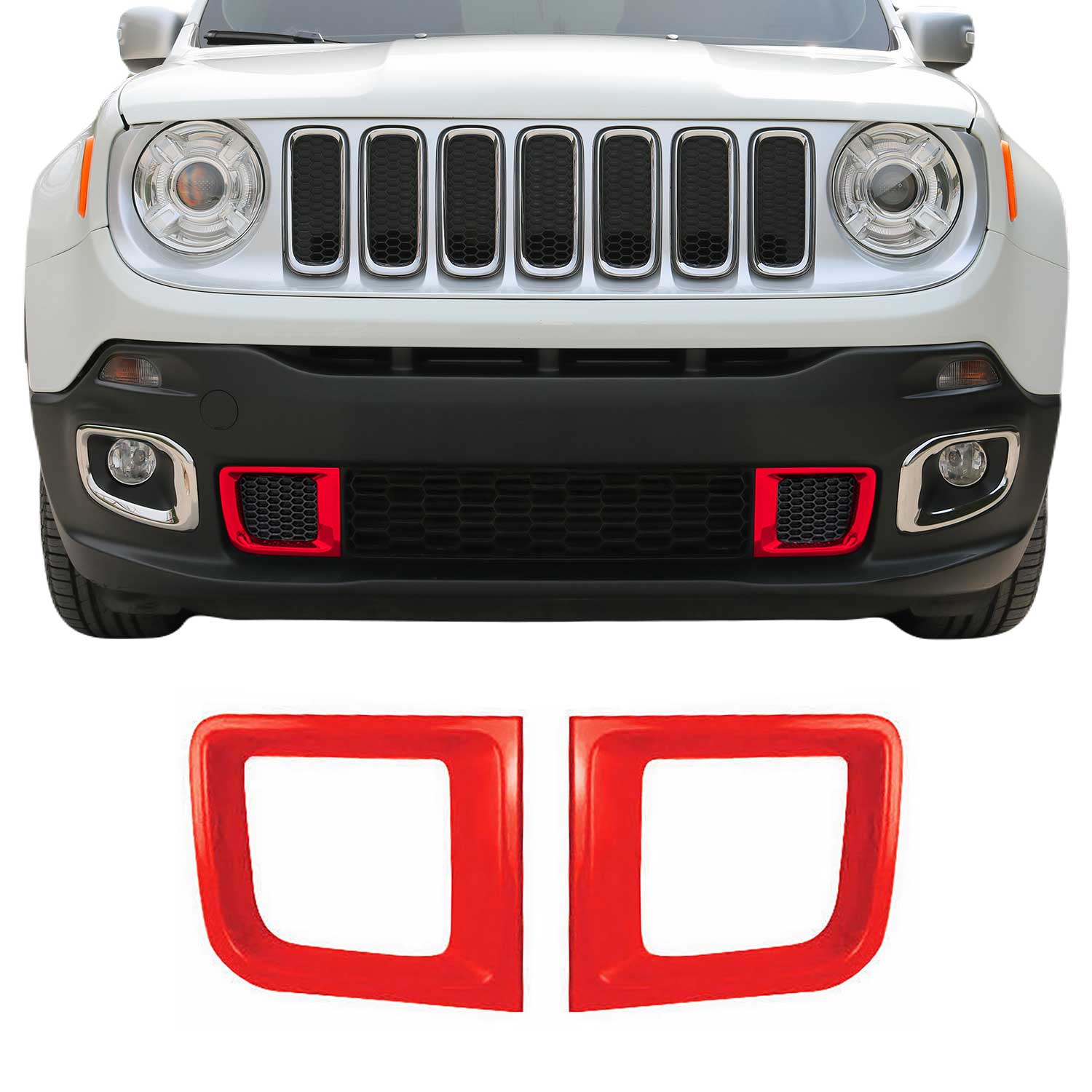 2015-2018 Jeep Renegade Front Bumper Grill Trim Molding ABS Red 2Pcs