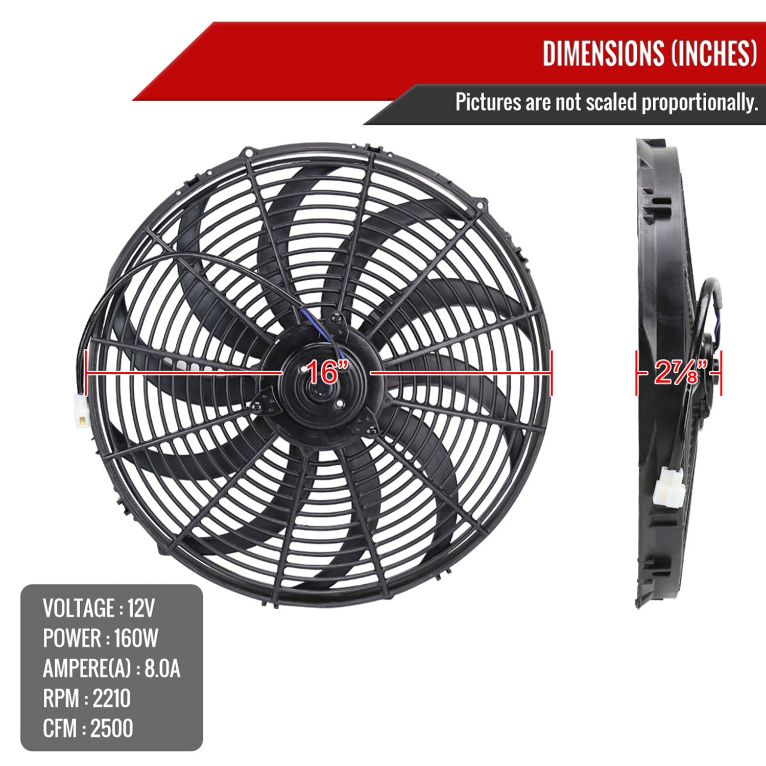 Universal 14 Inch 12V/160W Radiator Cooling Fan Kit