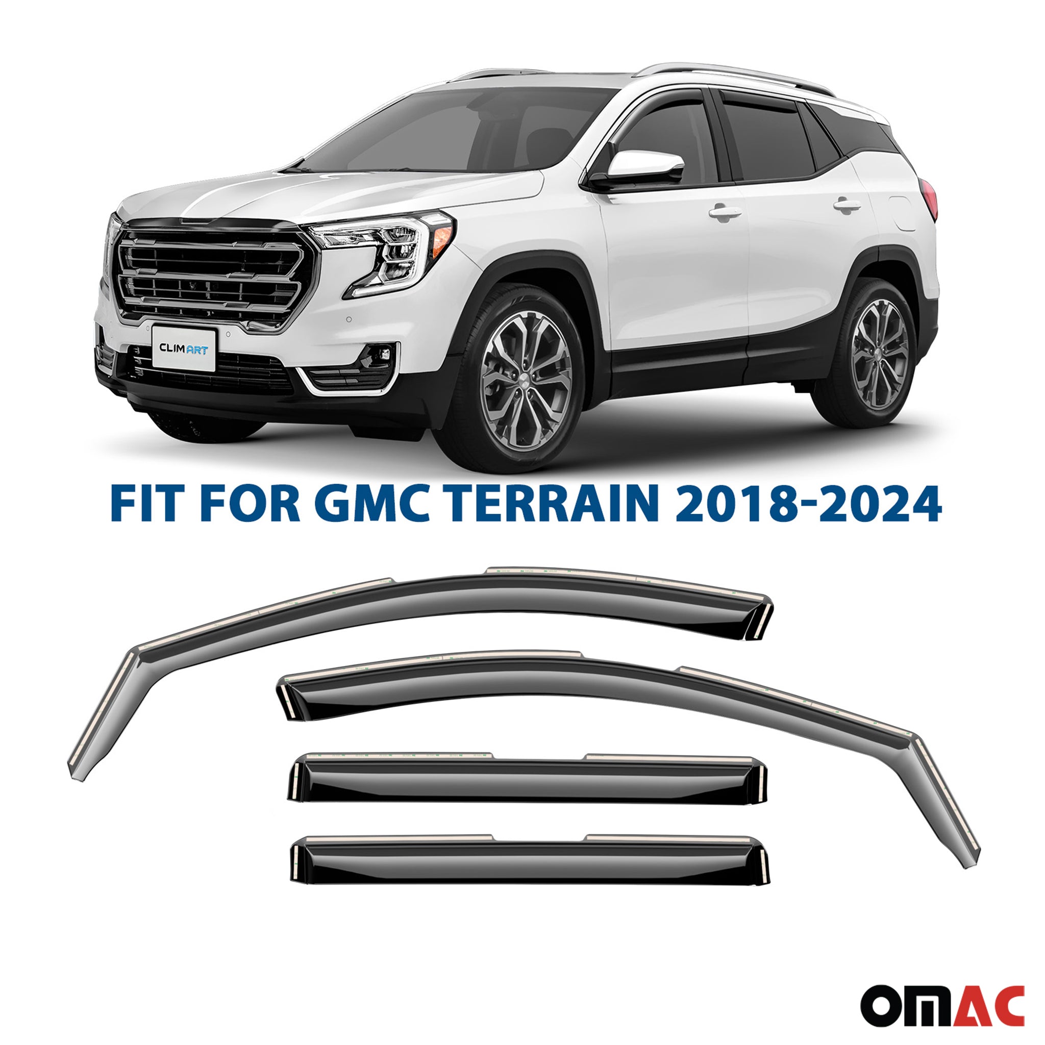 Clim Art Wind Deflectors for GMC Terrain 2018-2024 Shatterproof Dark Smoke 4 Pcs