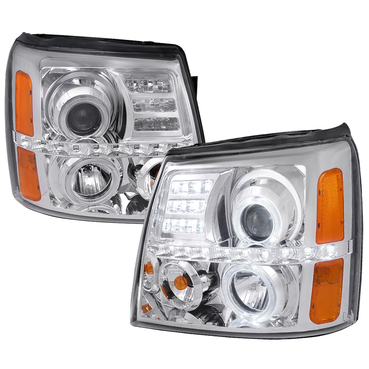 2002-2006 Cadillac Escalade Dual Halo Projector Headlights LED Light Chrome