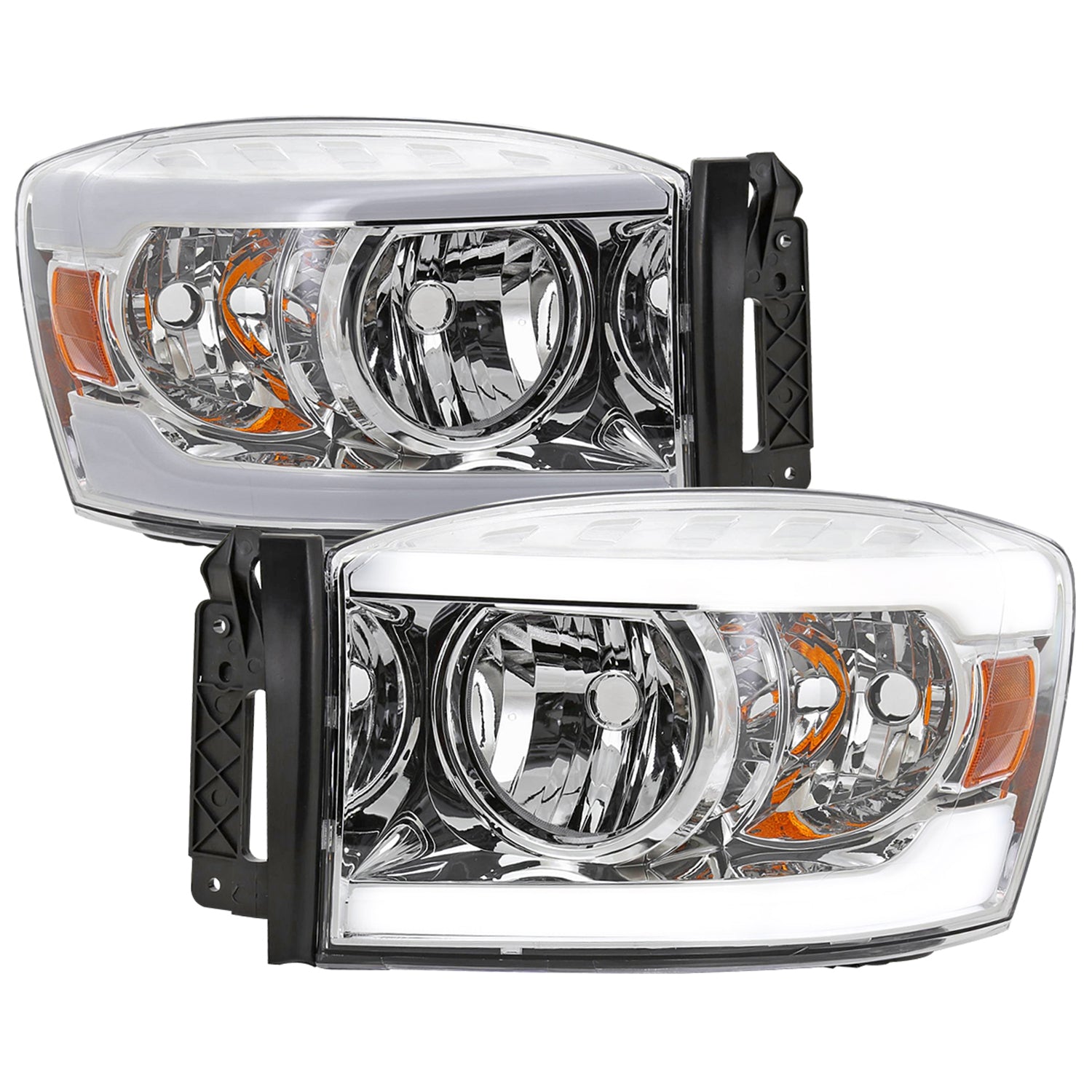 2006-2008 Dodge Ram 1500/ Ram 2500 3500 LED Headlights Amber Reflector Chrome