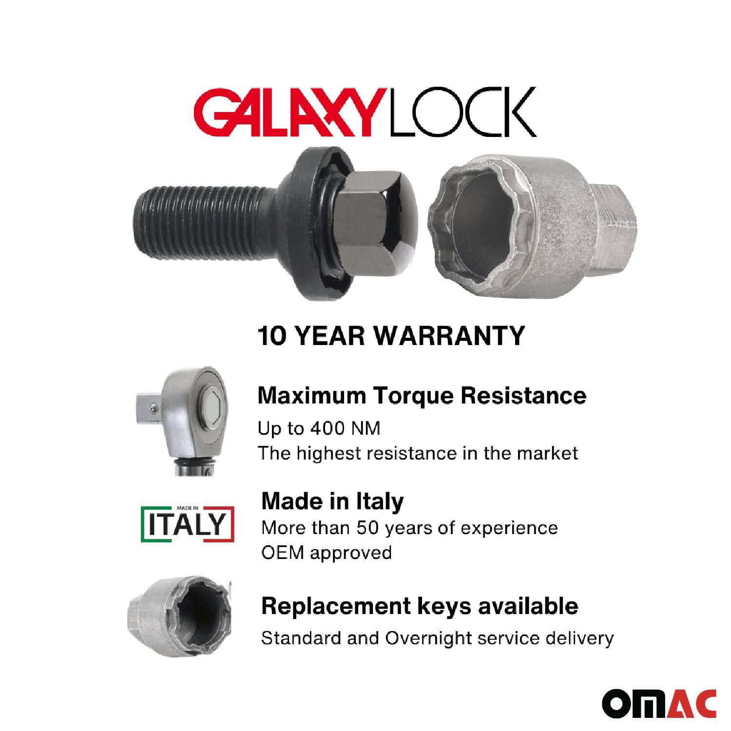 Wheel Lock Kit for Mercedes A-Class B-Class M14X1,5 Chromed Black 4Locks & 1Key