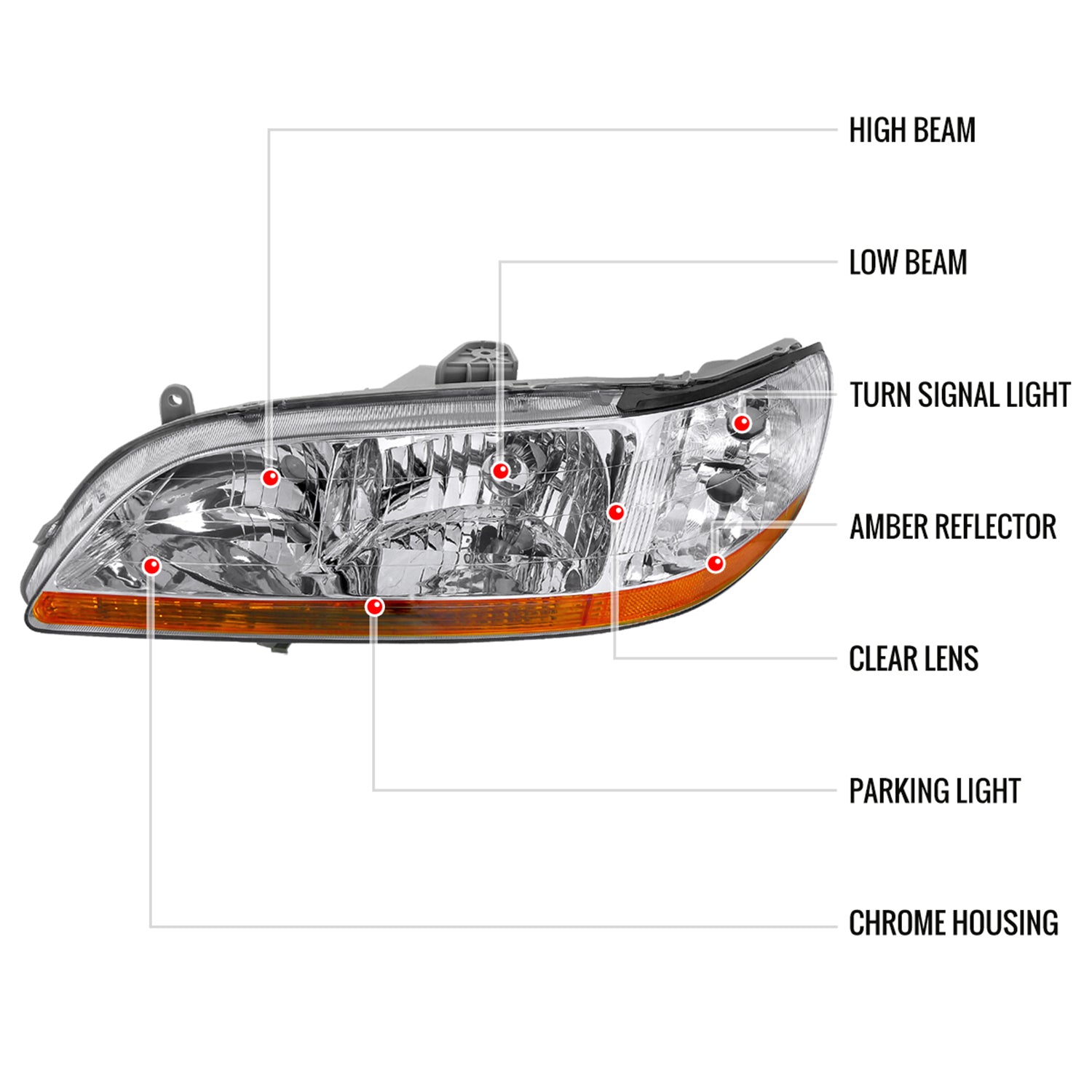 1998-2002 Honda Accord Factory Crystal Headlights Amber Reflector Chrome/Clear