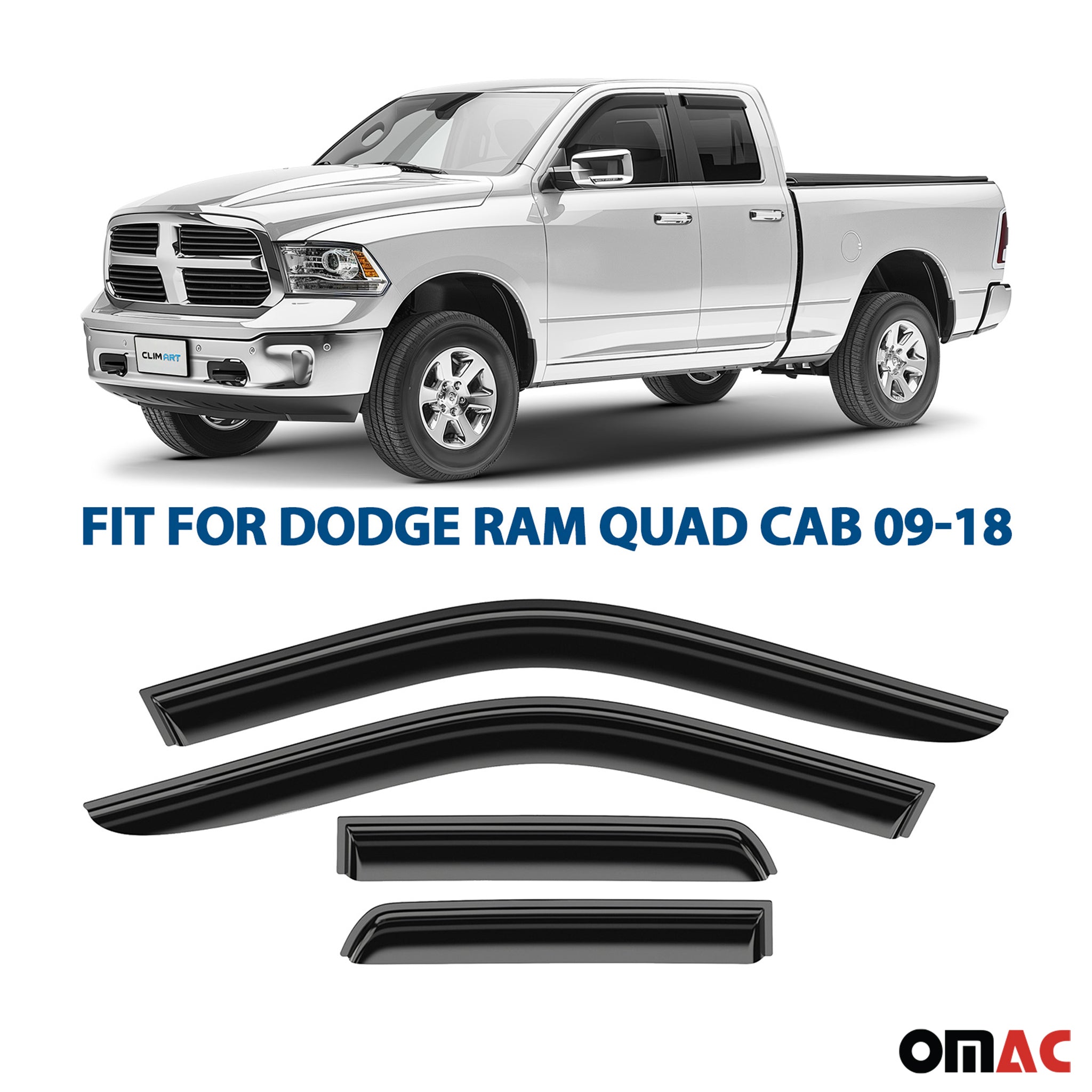 Clim Art Wind Deflectors for Dodge Ram 1500 Classic 2019-2025 Quad Cab Smoke 4x