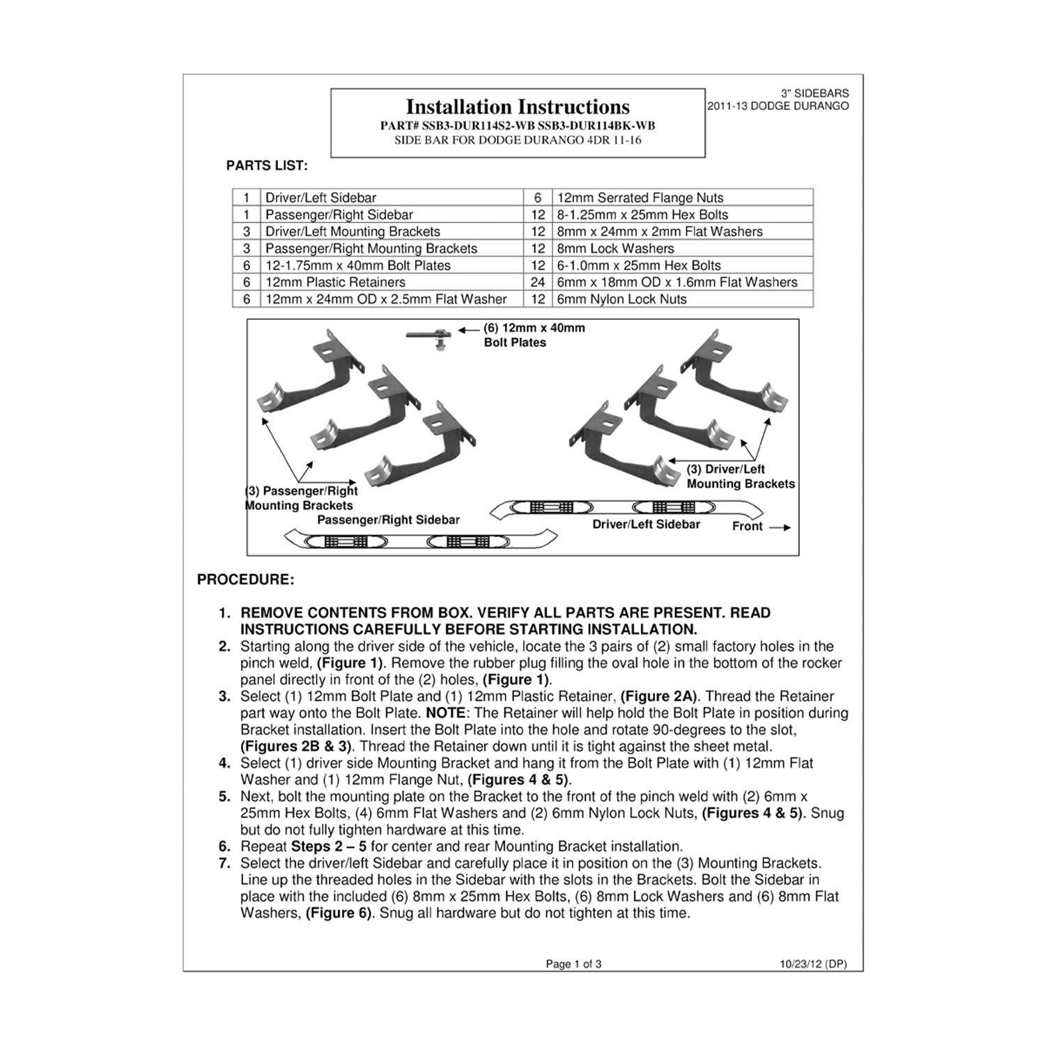 2011-2024 Dodge Durango 4DR 3" Black Stainless Steel Side Step Nerf Bars