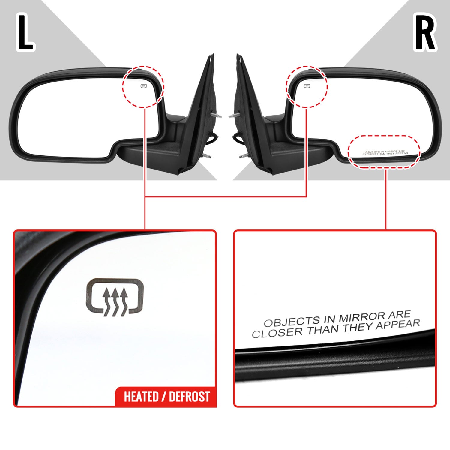 1999-2002 Chevy Silverado/Suburban/Sierra Heated Side Mirror Black Passenger