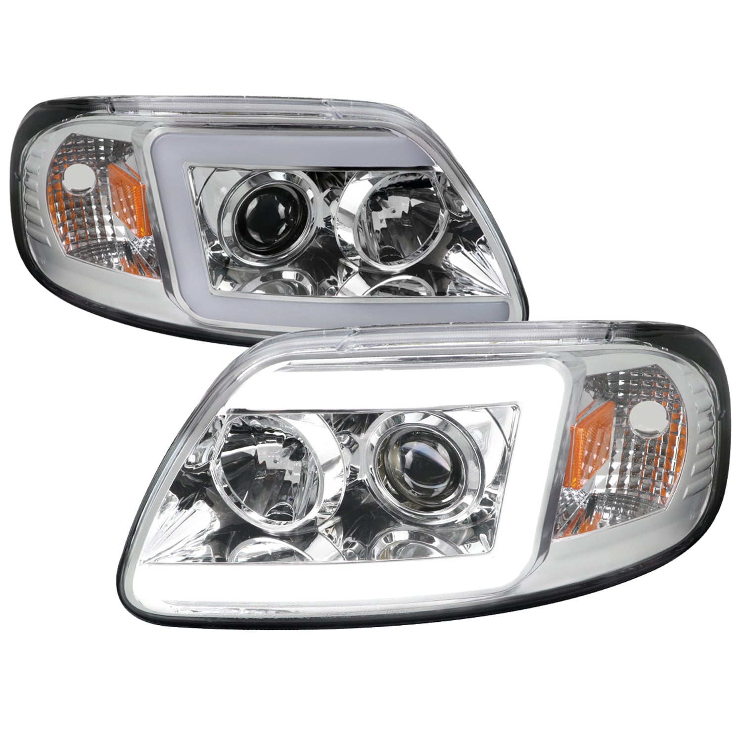 1997-2004 Ford F-150 / 97-2002 Expedition LED C-Bar Projector Headlights Chrome