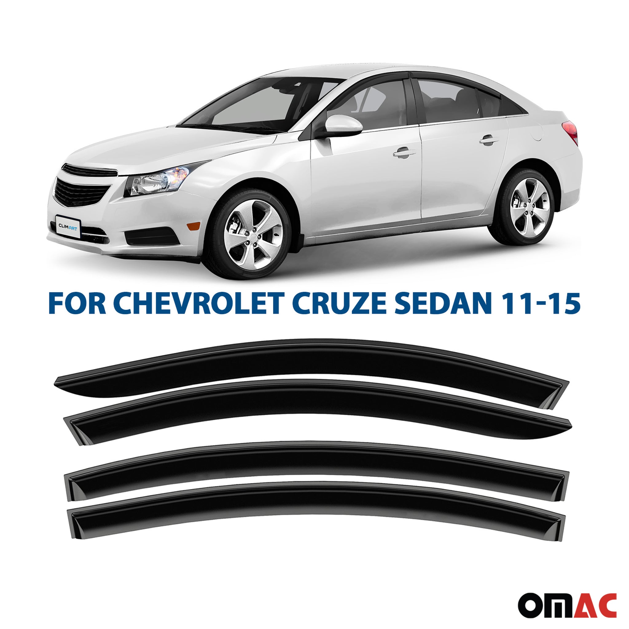 Clim Art Wind Deflectors for Chevrolet Cruze 2011-2015 Sedan Shatterproof 4 Pcs