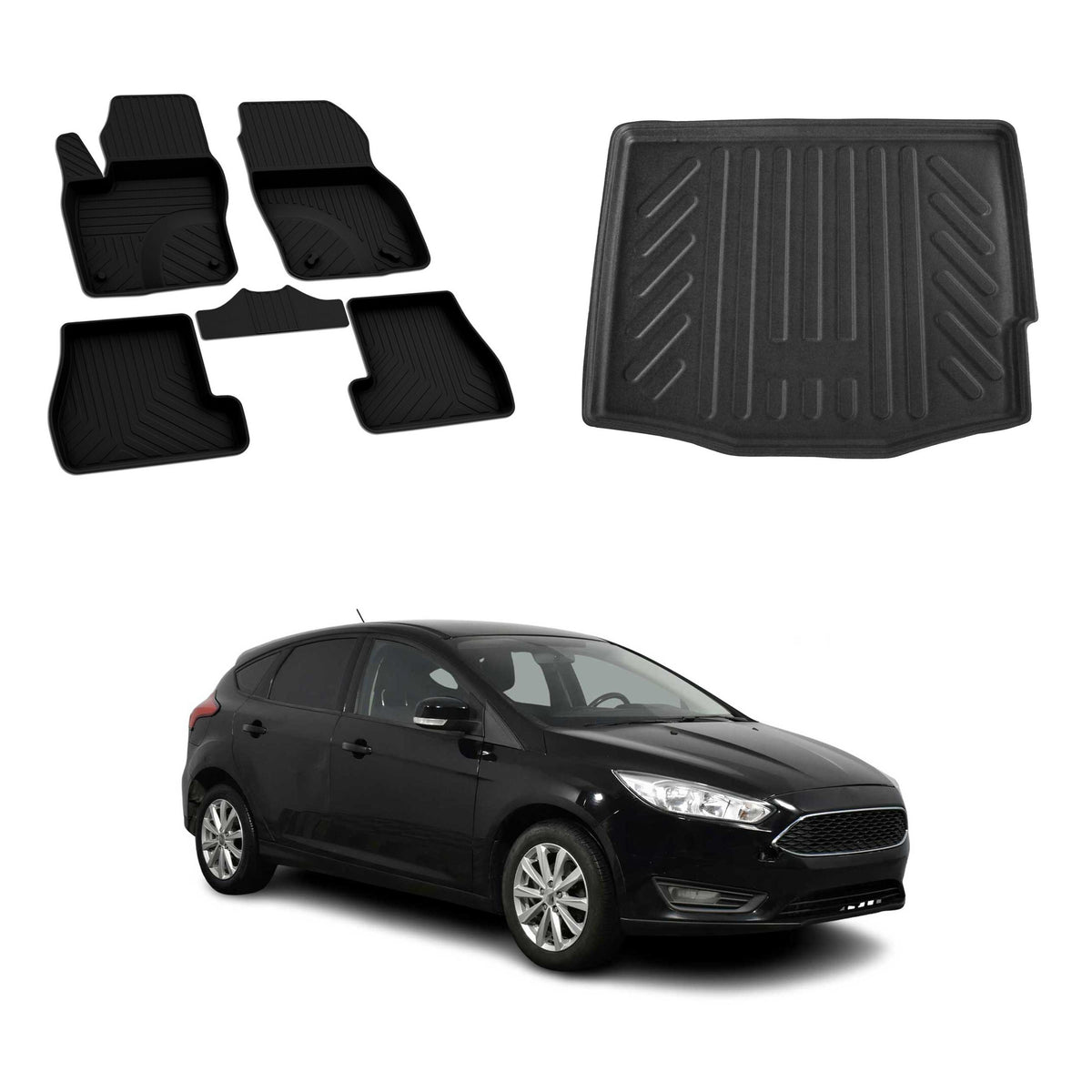 OMAC Floor Mats & Cargo Liners for Ford Focus Hatchback 2012-2018 Rubber Black
