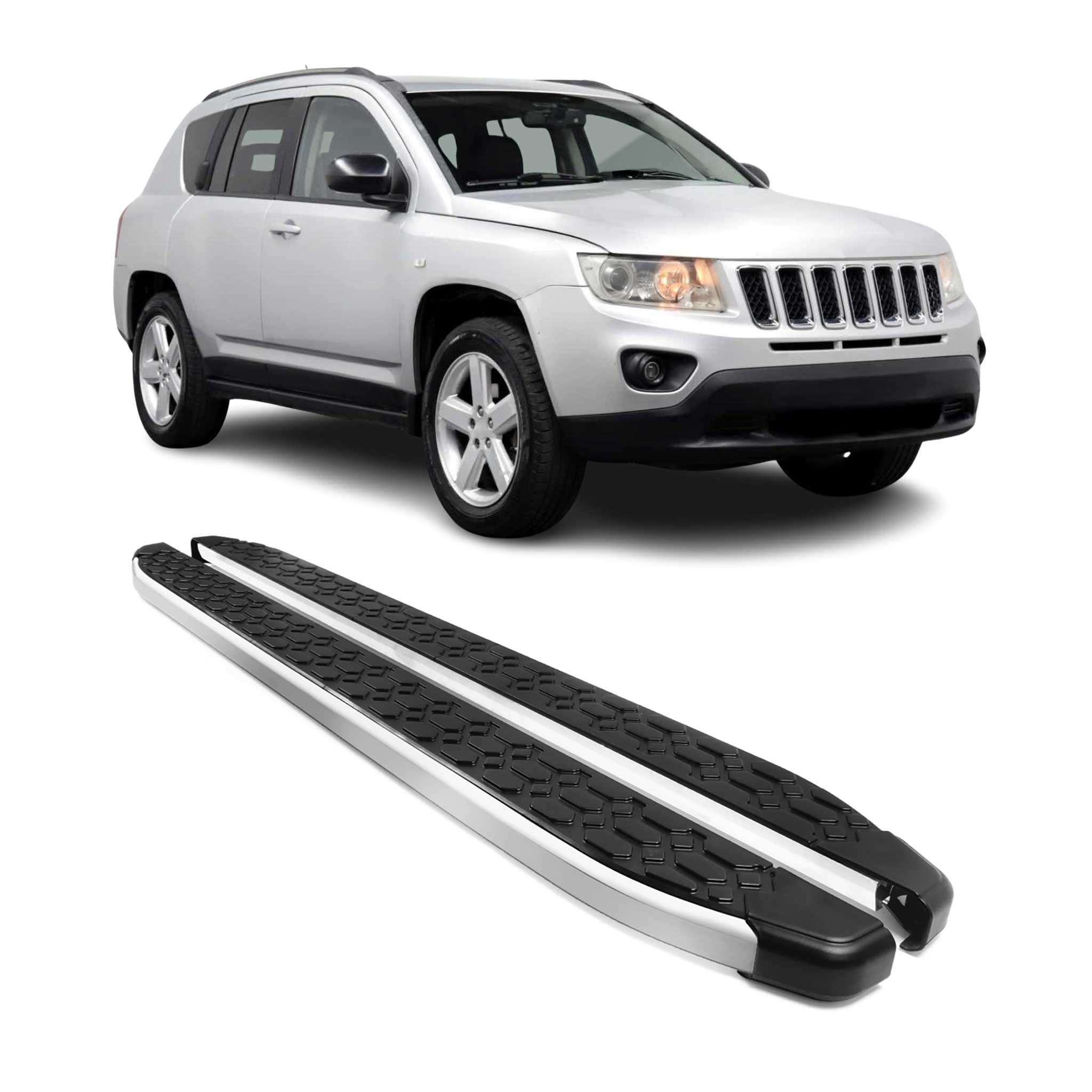 2011-2016 Jeep Compass Running Boards Side Steps Silver & Black