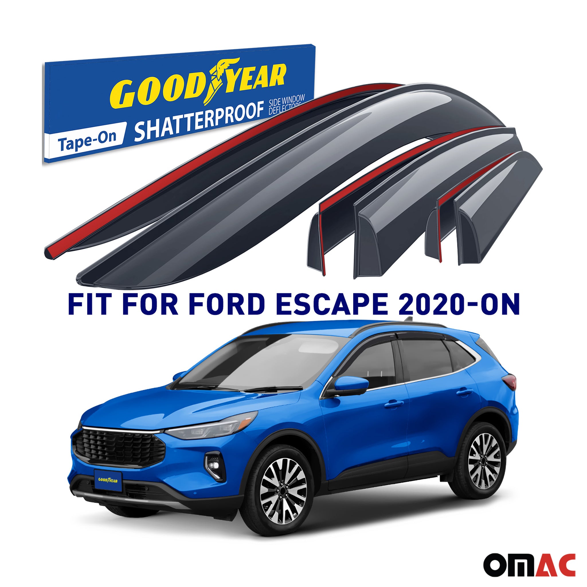 Goodyear Wind Deflectors for Ford Escape 2020-2025 Tape-On Premium Smoke 6 pcs