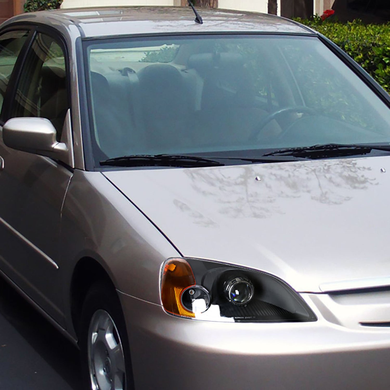 2001-2003 Honda Civic Projector Headlights w/ H1 Bulbs Matte Black/Clear Lens