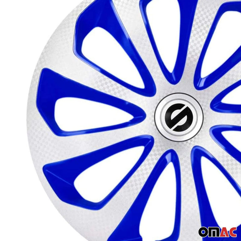 Sicilia Hub Caps Wheel Cover 16" Silver Carbon & Blue Full Set 4 pcs.