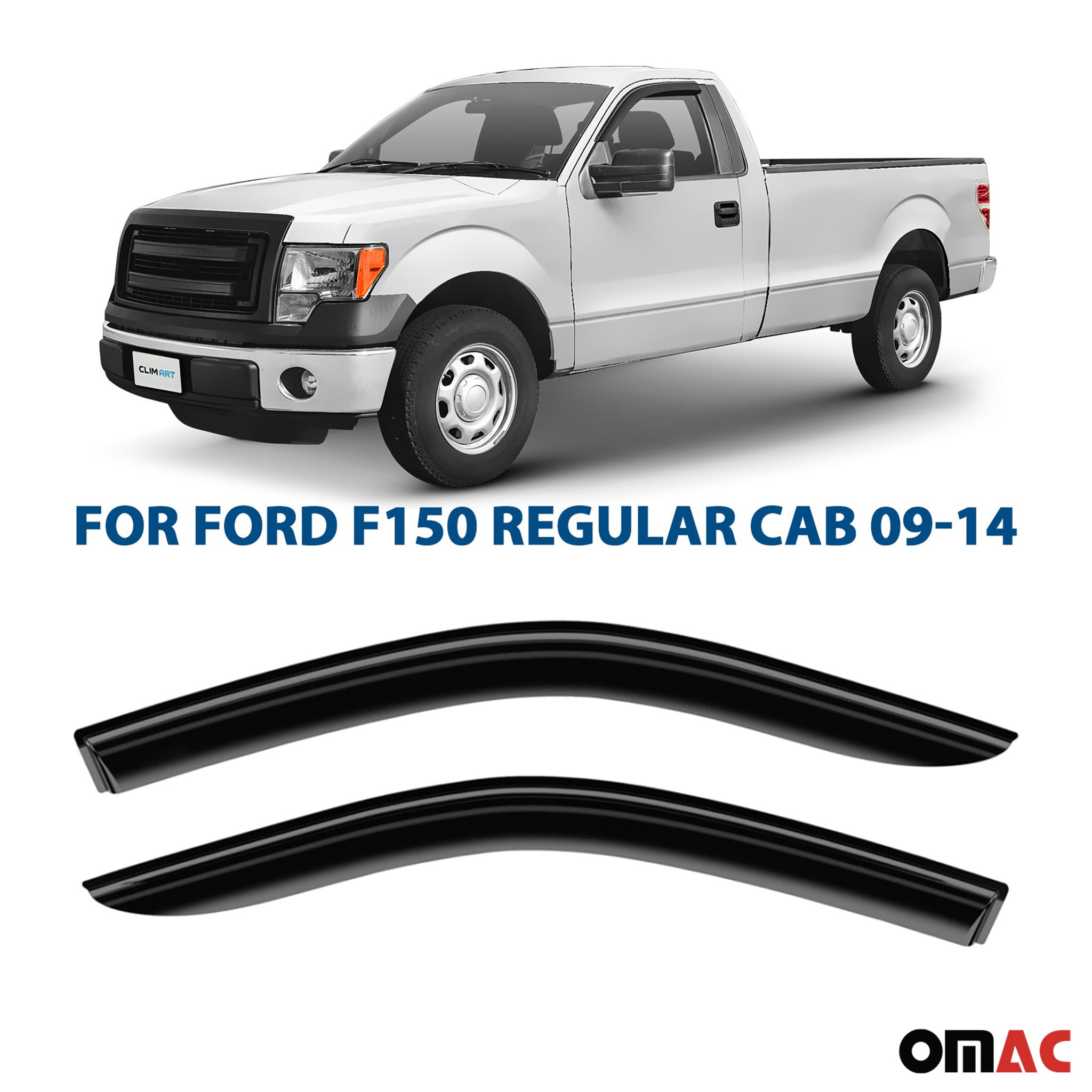 Clim Art Wind Deflectors for Ford F150 2004-14 Super Regular SuperCrew Smoke 2x