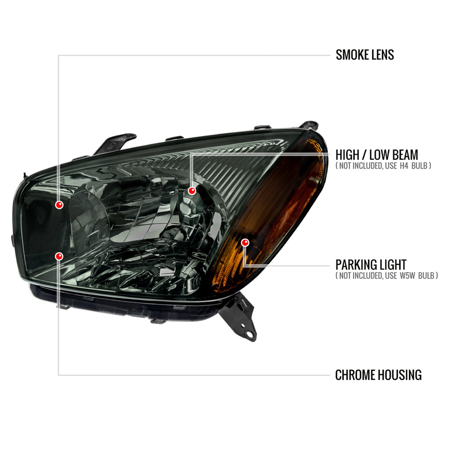 2001-2003 Toyota RAV4 Factory Style Headlights Chrome Housing/Smoke Lens