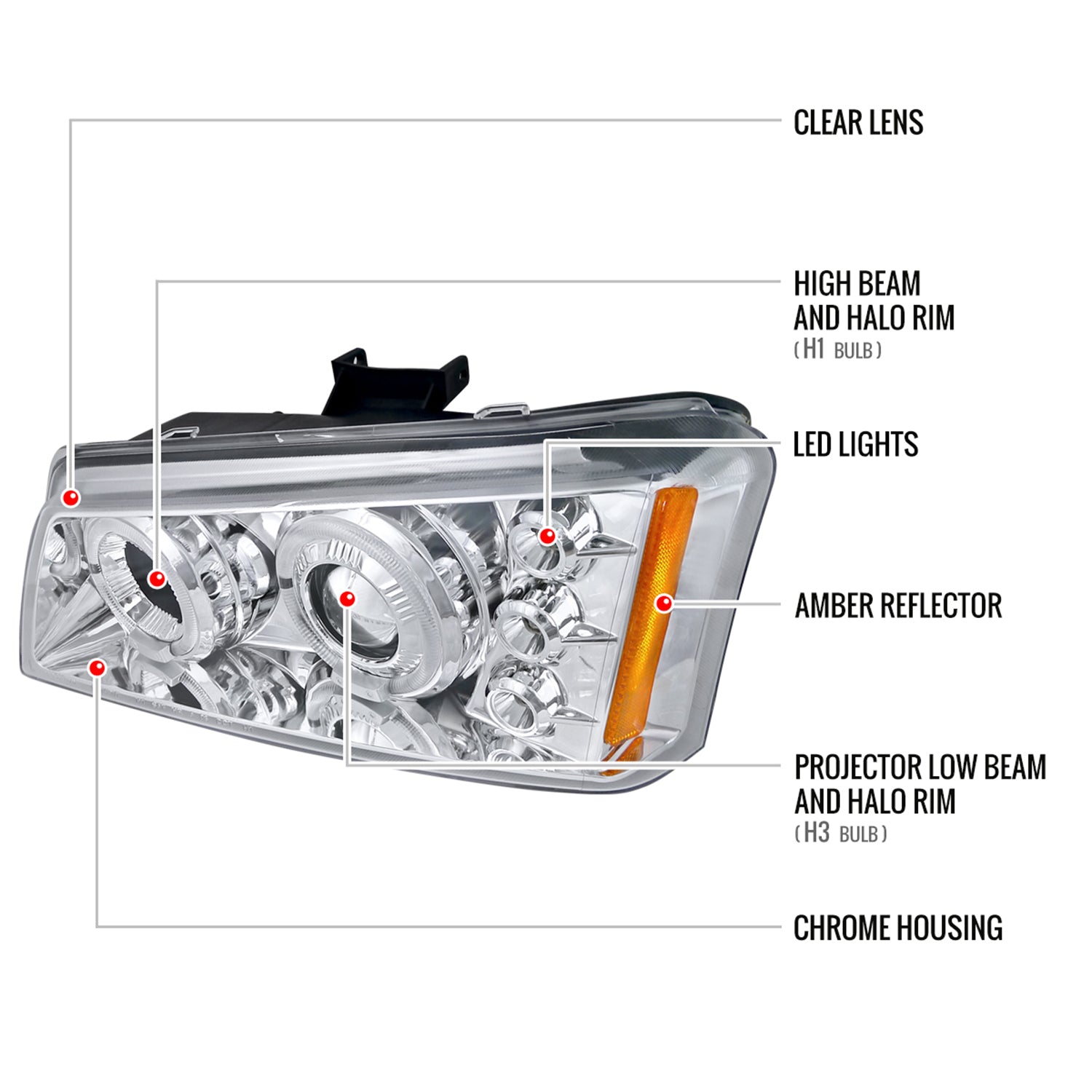 2002-2006 Chevy Avalanche/ 03-2007 Silverado Dual Halo Headlights Chrome