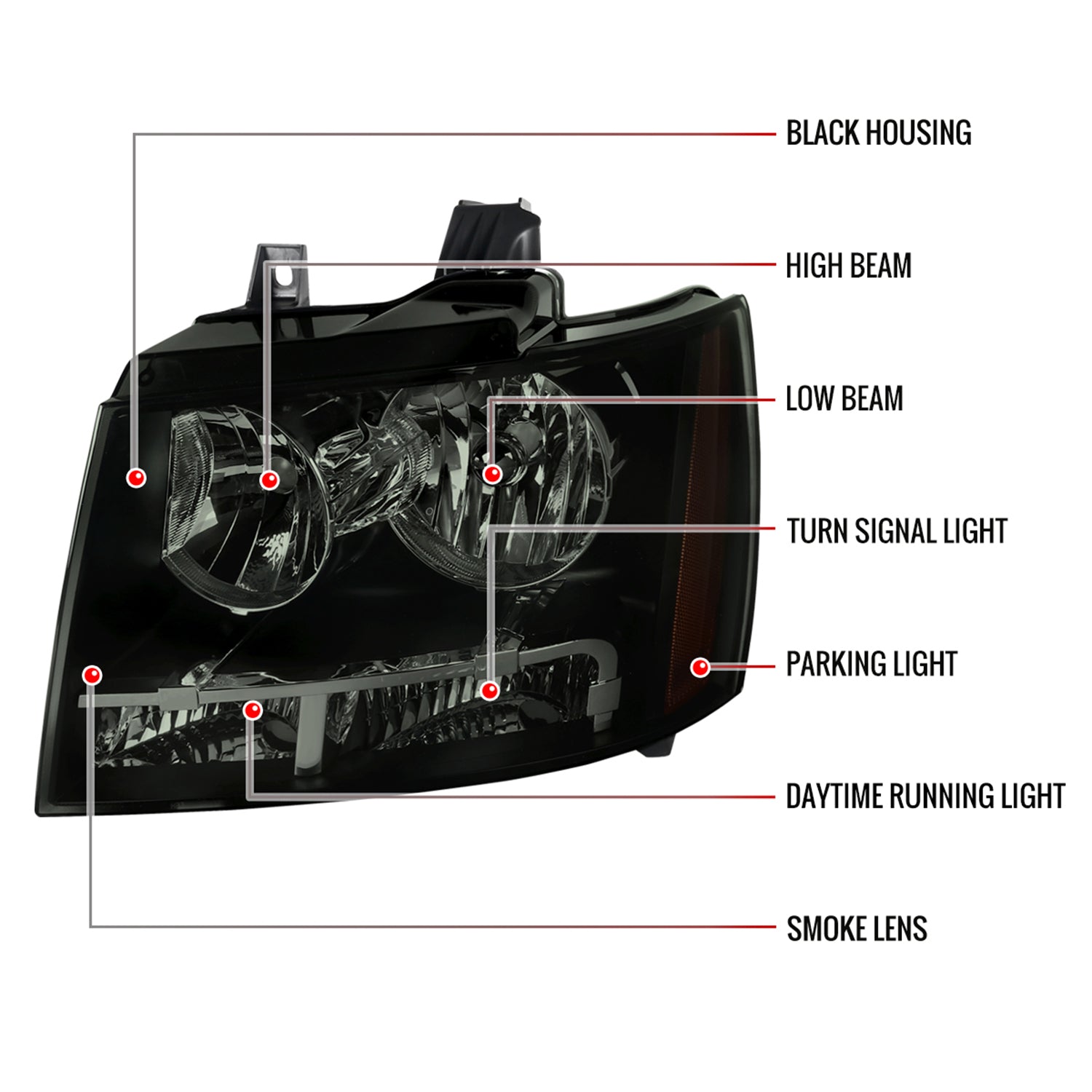 2007-2014 Chevy Avalanche/Tahoe/Suburban Factory Headlights Matt Black/Smoke