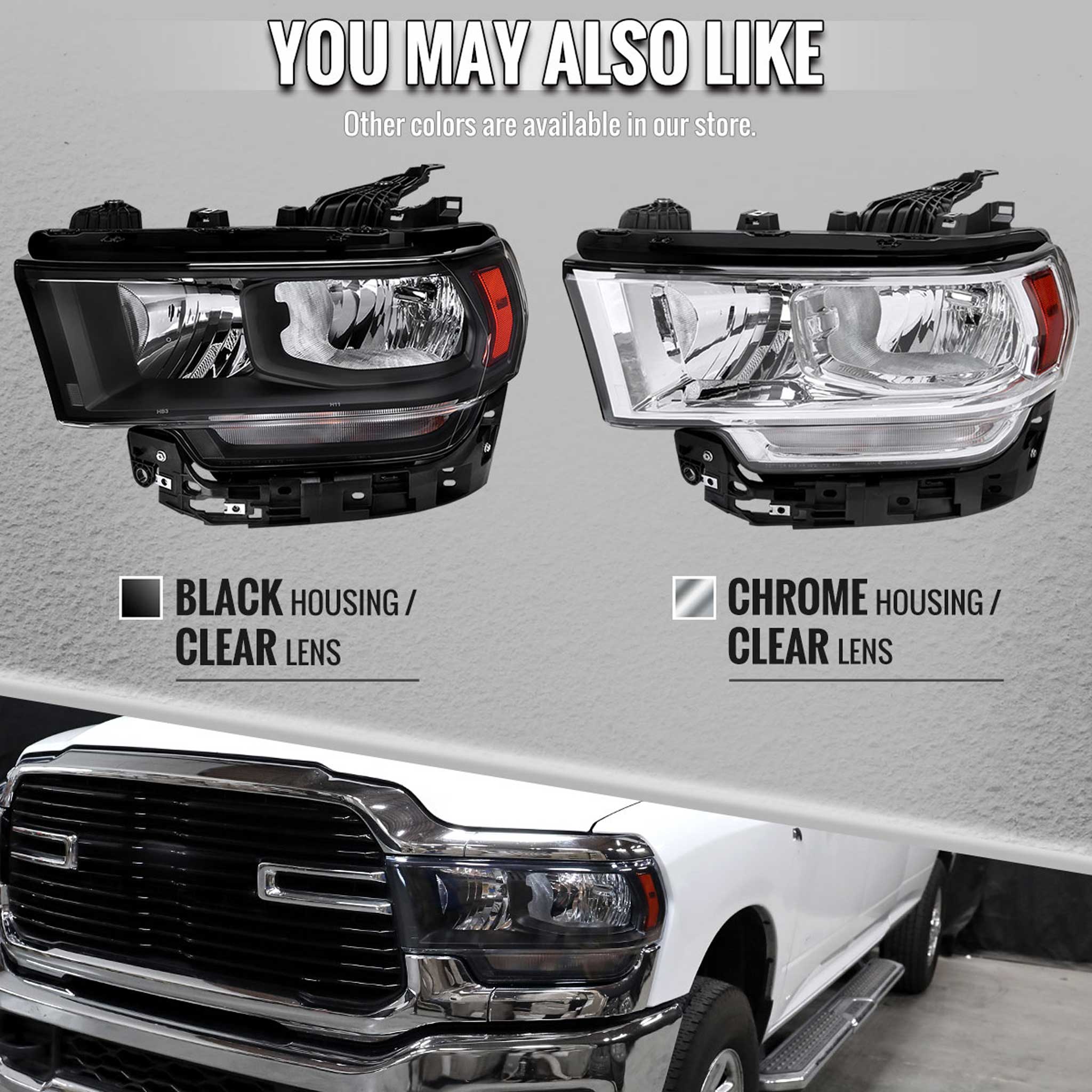 For Dodge RAM 2500 3500 2019-2024 Factory Style Crystal Headlight  Driver Side Only Black Housing Clear Lens