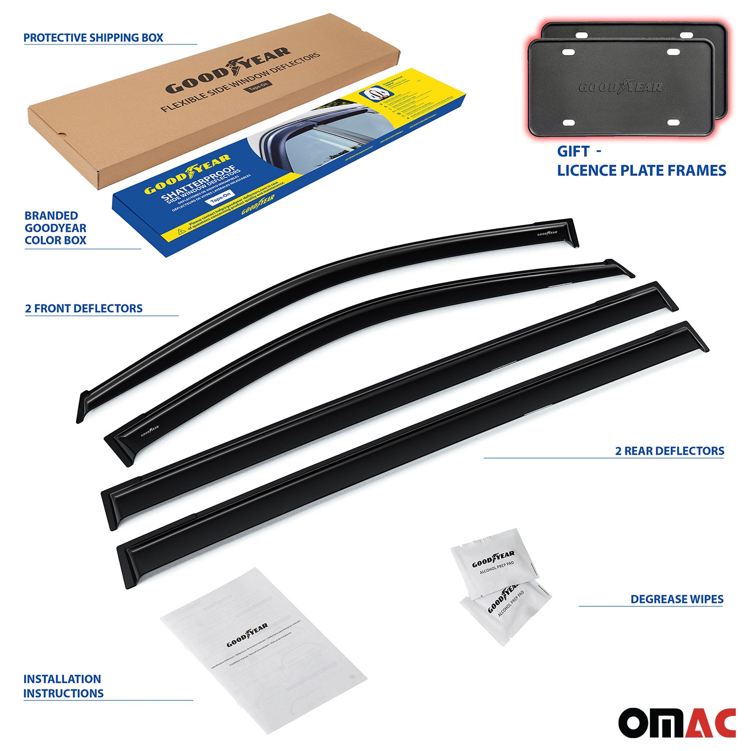 Goodyear Wind Deflectors for Jeep Renegade 2015-2023 Tape-On Premium Smoke 4 pcs