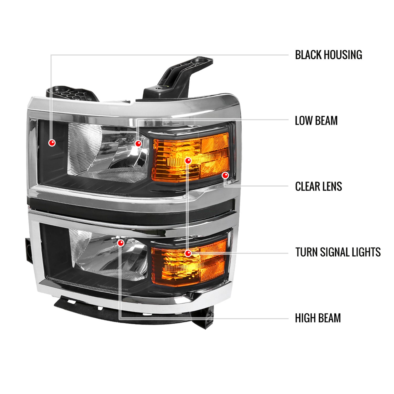 2014-2015 Chevy Silverado 1500 Factory Headlights Amber Reflectors Matt Black